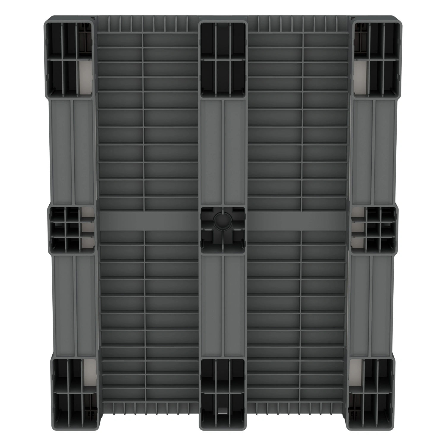 Пластиковый паллет 1200х1000х150 мм iPlast серый сплошной на 3 полозьях с бортиком и 2 трубами усиления