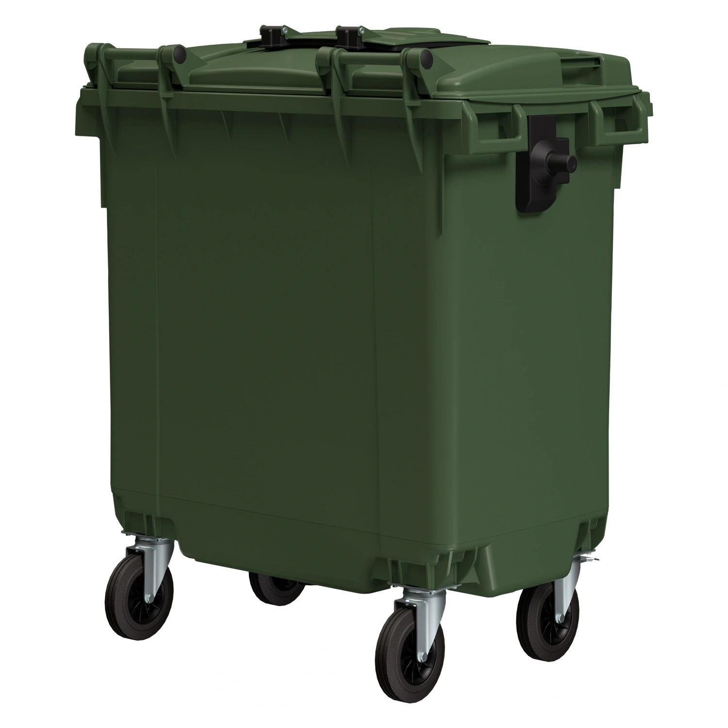 Мусорный контейнер 770 л iPlast зелёный 4-колёсный с зелёной крышкой и мини-крышкой