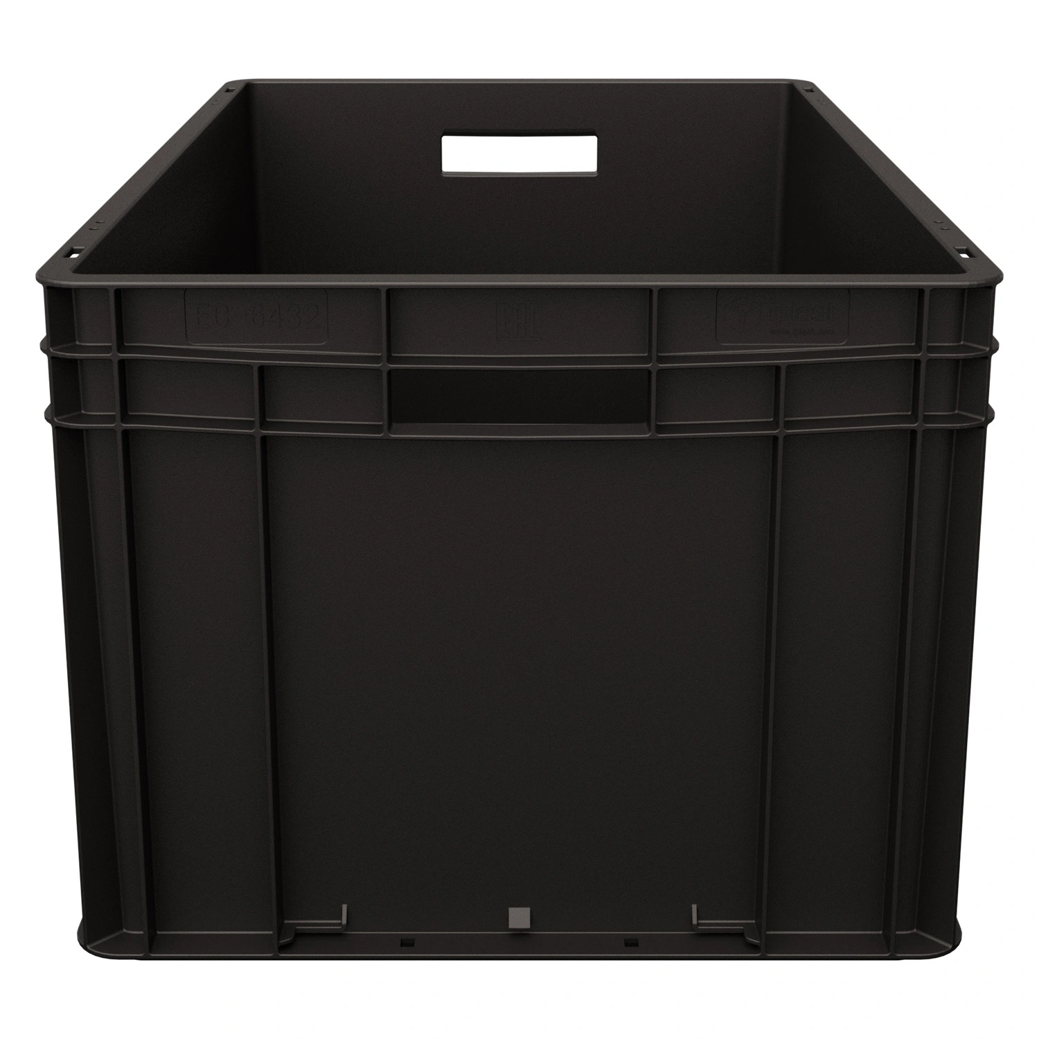 Евроконтейнер ЕС-6432.3 600х400х320 мм iPlast чёрный ЭКО с усиленным дном, открытыми ручками