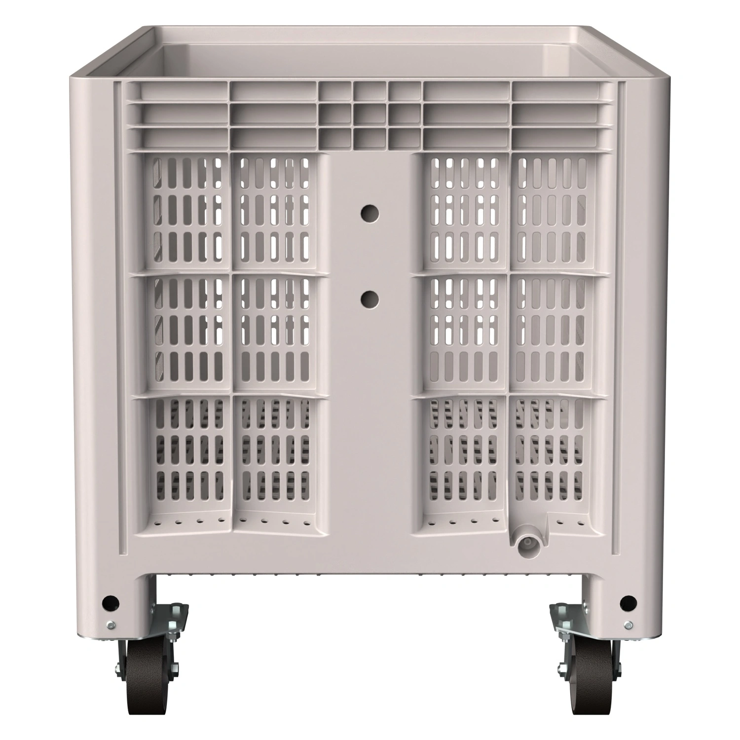 Большой контейнер 1200x800x920 мм iPlast iBOX светло-серый c перфорированными стенками и дном, на колёсах