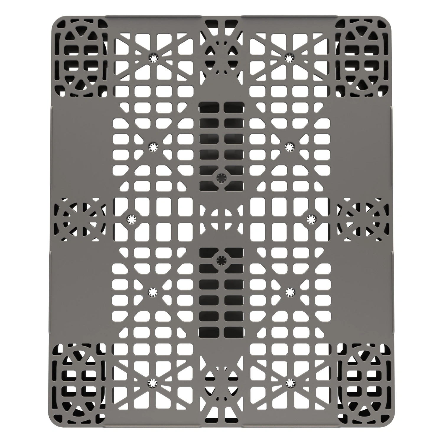 Пластиковый паллет 1200x1000x150 мм iPlast серый многооборотный перфорированный на 3 полозьях с бортиком