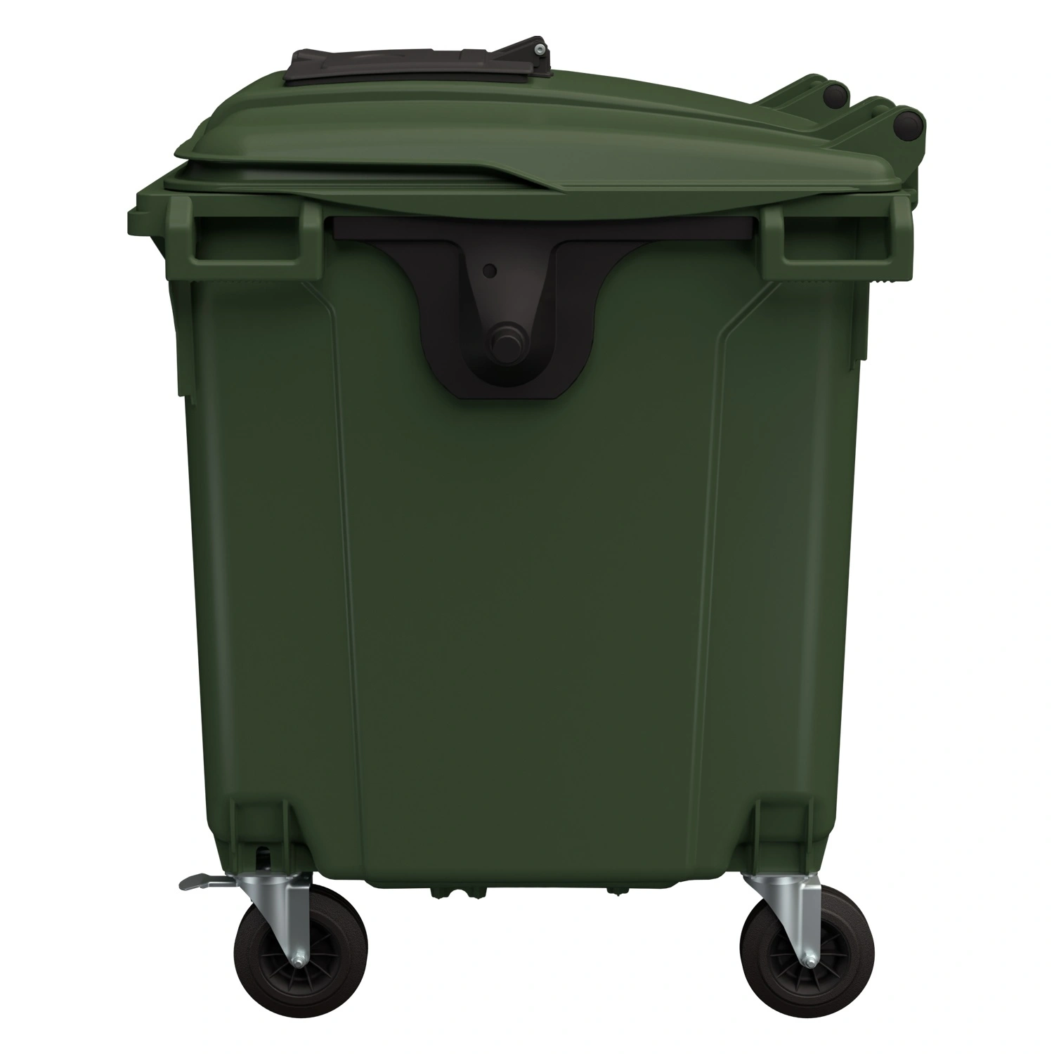 Мусорный контейнер 1100 л iPlast зелёный 4-колёсный с зелёной крышкой и тёмно-серой мини-крышкой