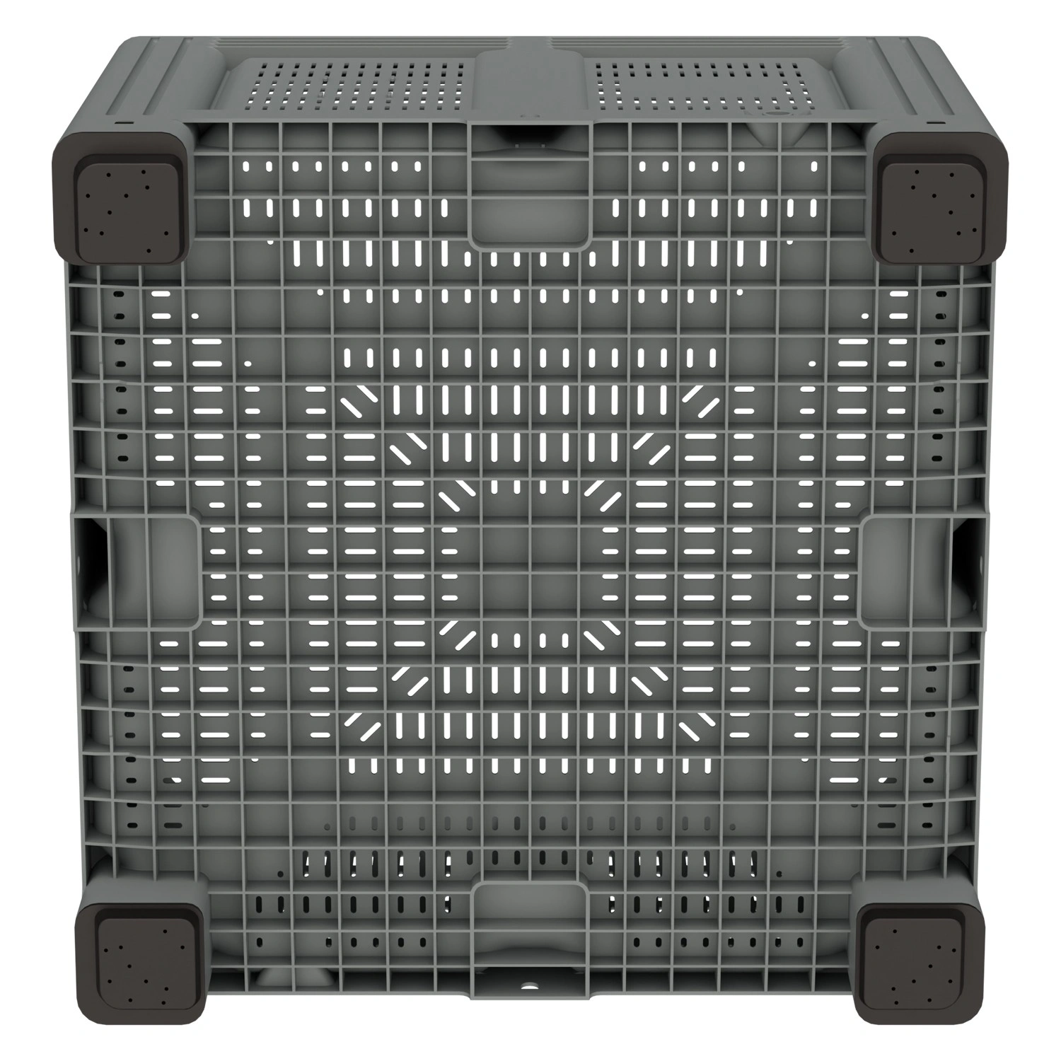 Большой контейнер 1130x1130x760 мм iPlast iBOX светло-серый c перфорированными стенками и дном, на ножках