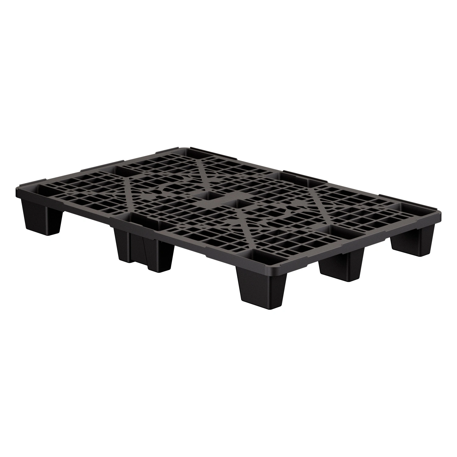 Пластиковый паллет 1200x800x140 мм iPlast чёрный ЭКО перфорированный на ножках с бортиком