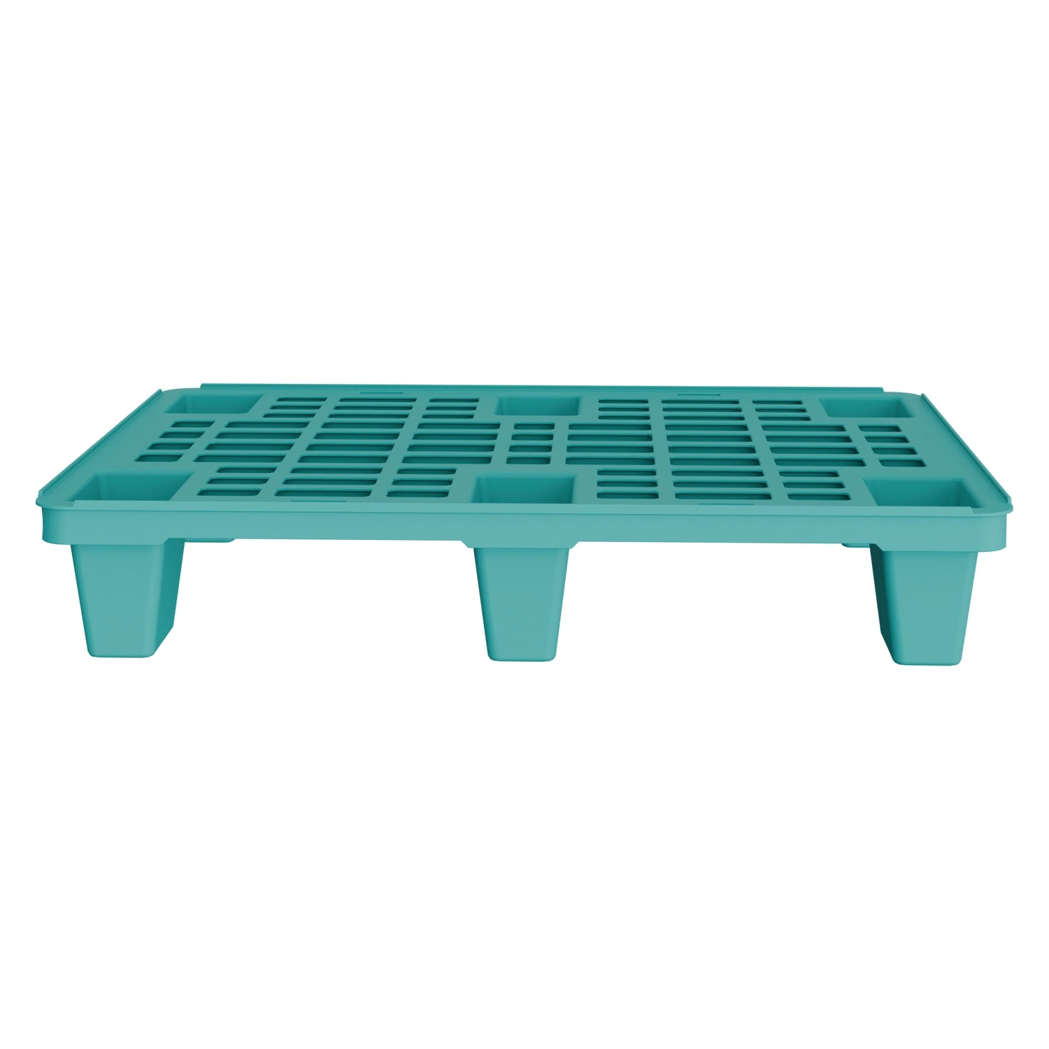 Пластиковый паллет 800x600x135 мм iPlast бирюзовый перфорированный на ножках с бортиком