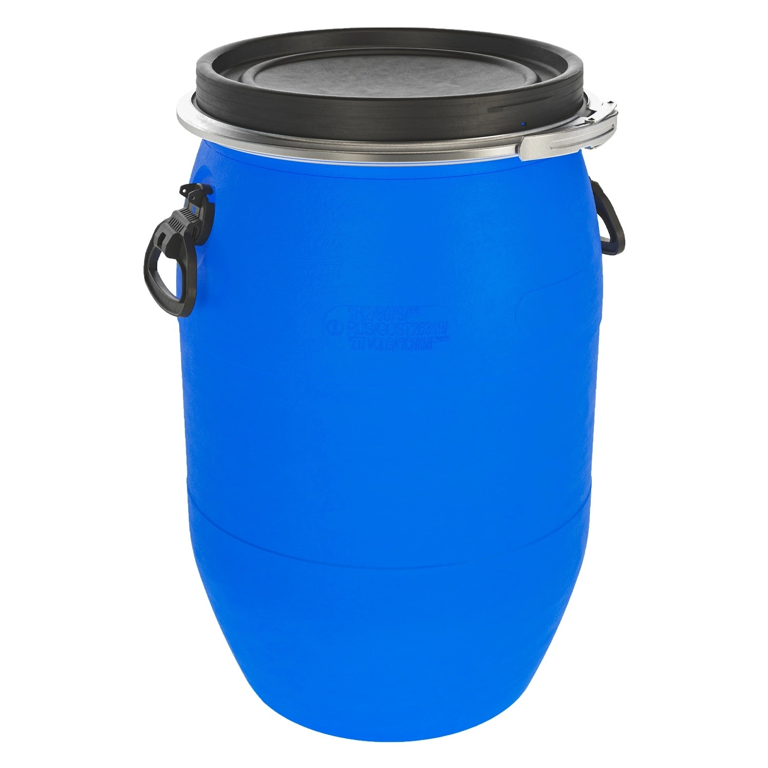 Пластиковая бочка HK 65 л синяя с металлическим обручем