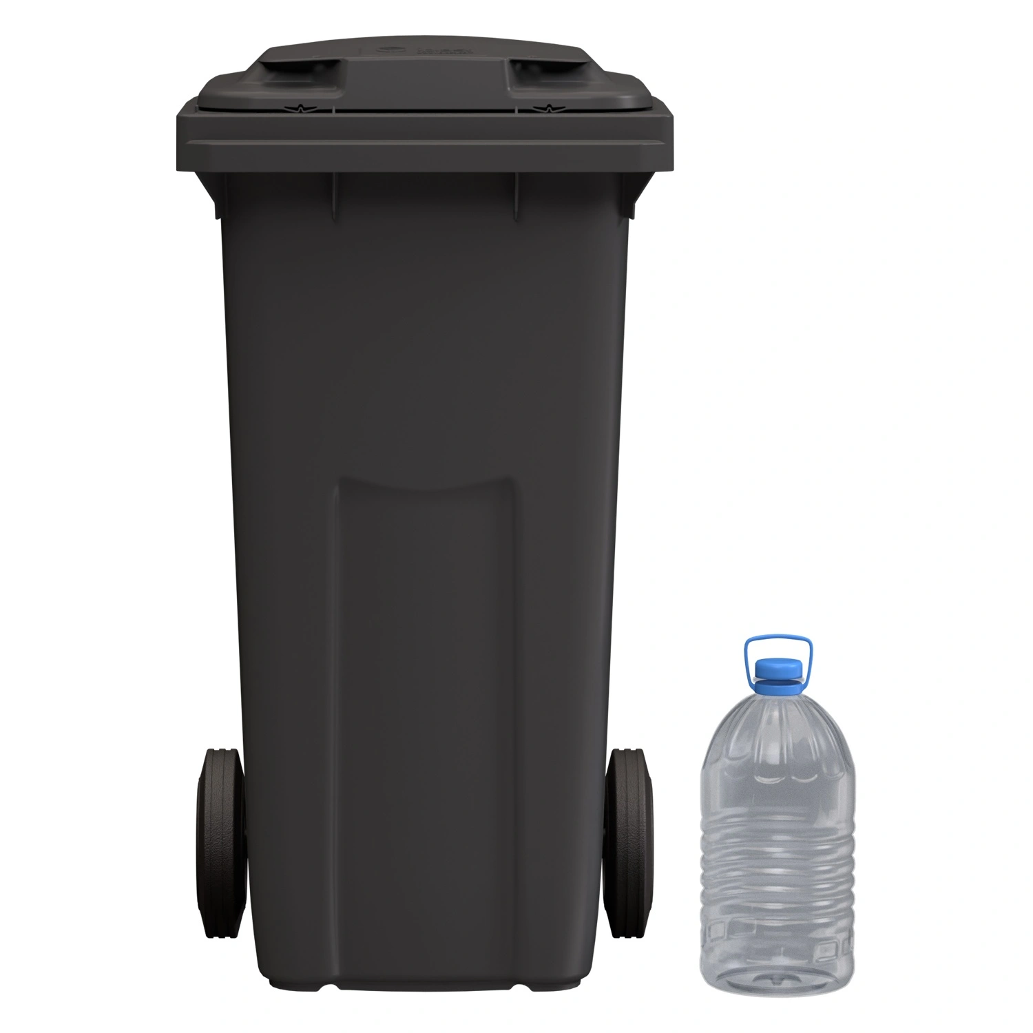 Мусорный контейнер 120 л iPlast тёмно-серый ЭКО 2-колёсный с тёмно-серой крышкой Мусорный контейнер 120 л iPlast тёмно-серый ЭКО 2-колёсный с тёмно-серой крышкой