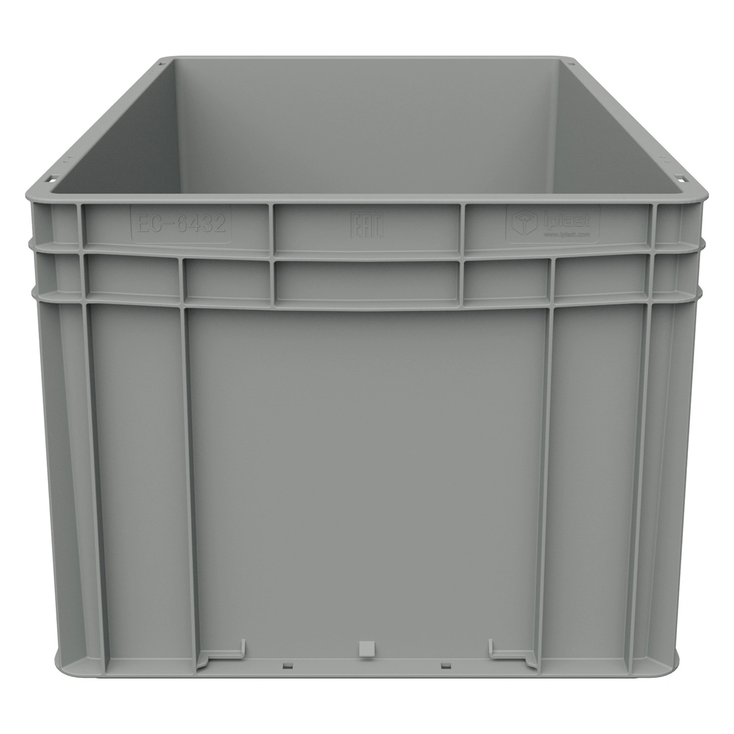 Евроконтейнер ЕС-6432.4 600х400х320 мм iPlast светло-серый с усиленным дном и закрытыми ручками