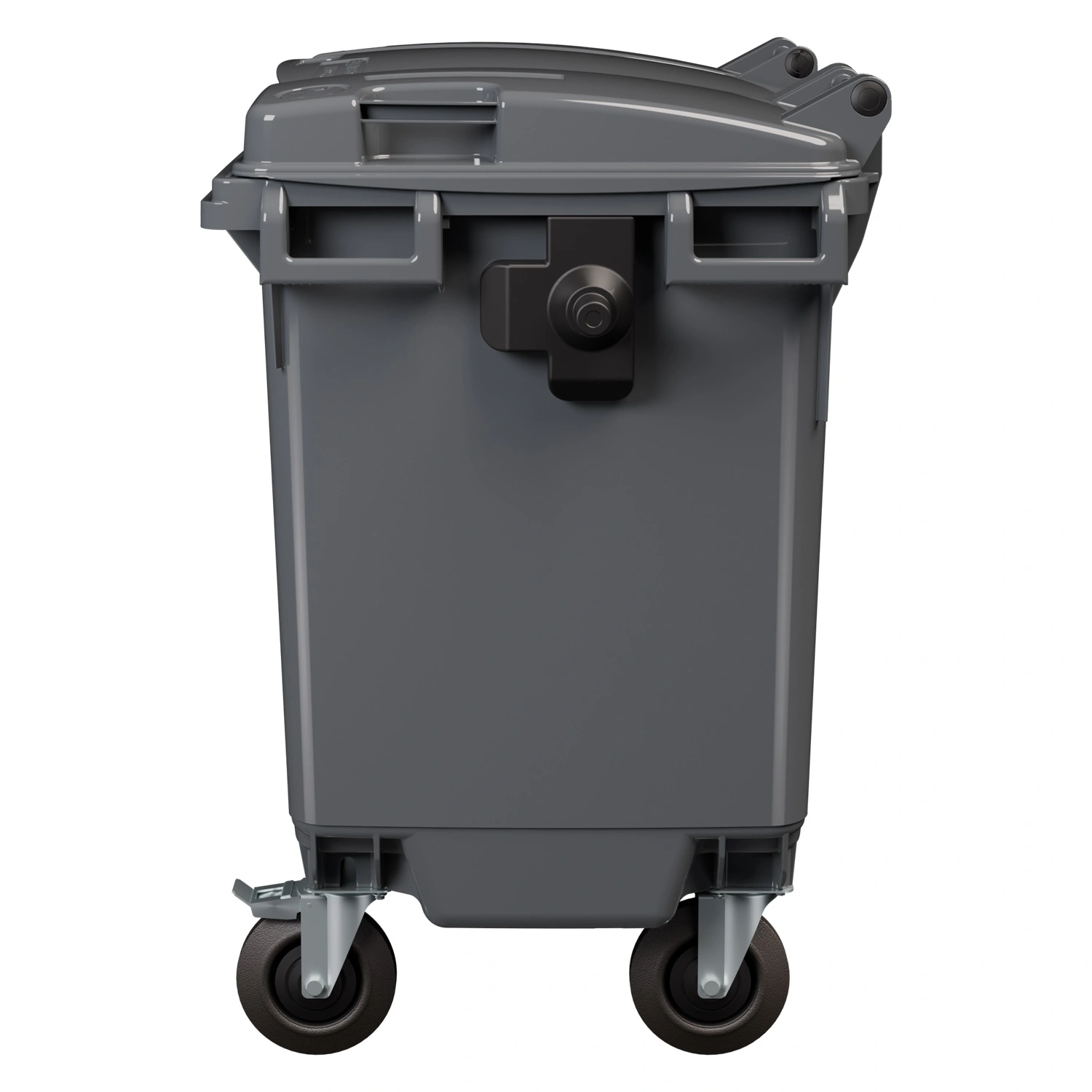 Мусорный контейнер 660 л iPlast тёмно-серый 4-колёсный с тёмно-серой крышкой