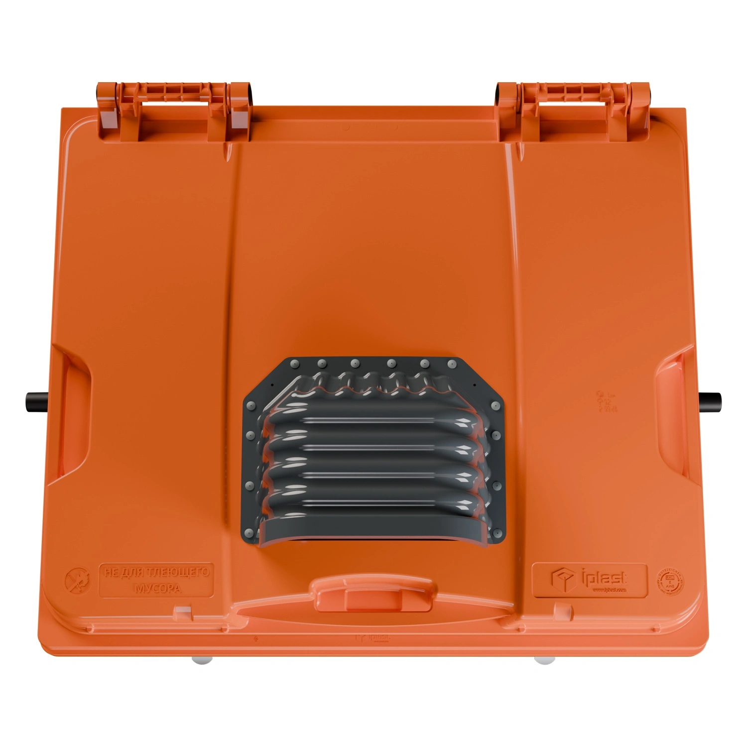 Мусорный контейнер 1100 л iPlast оранж. 4-колёсный перфорир. с оранж. крышкой и капюшоном 260 мм N1 (20.807.1)