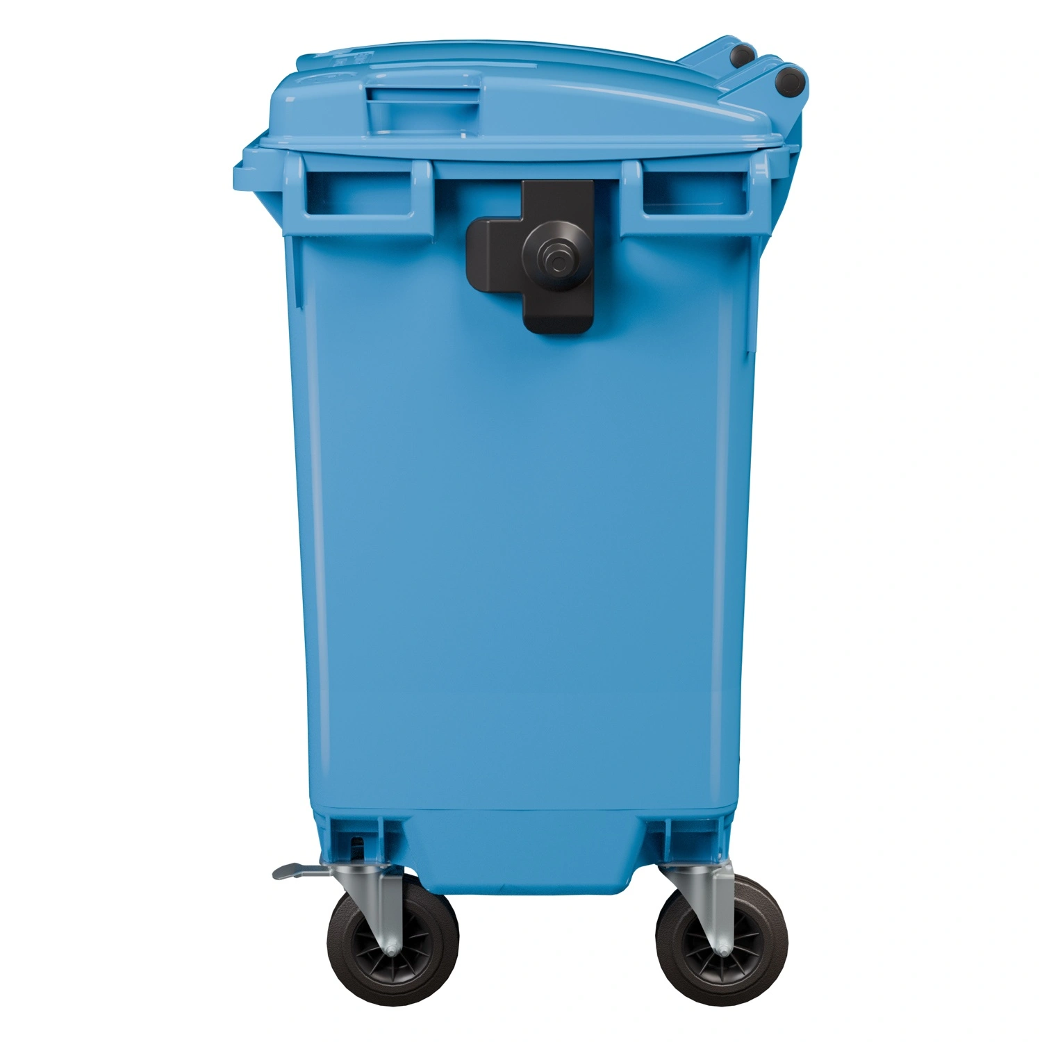 Мусорный контейнер 770 л iPlast тёмно-голубой 4-колёсный с тёмно-голубой крышкой