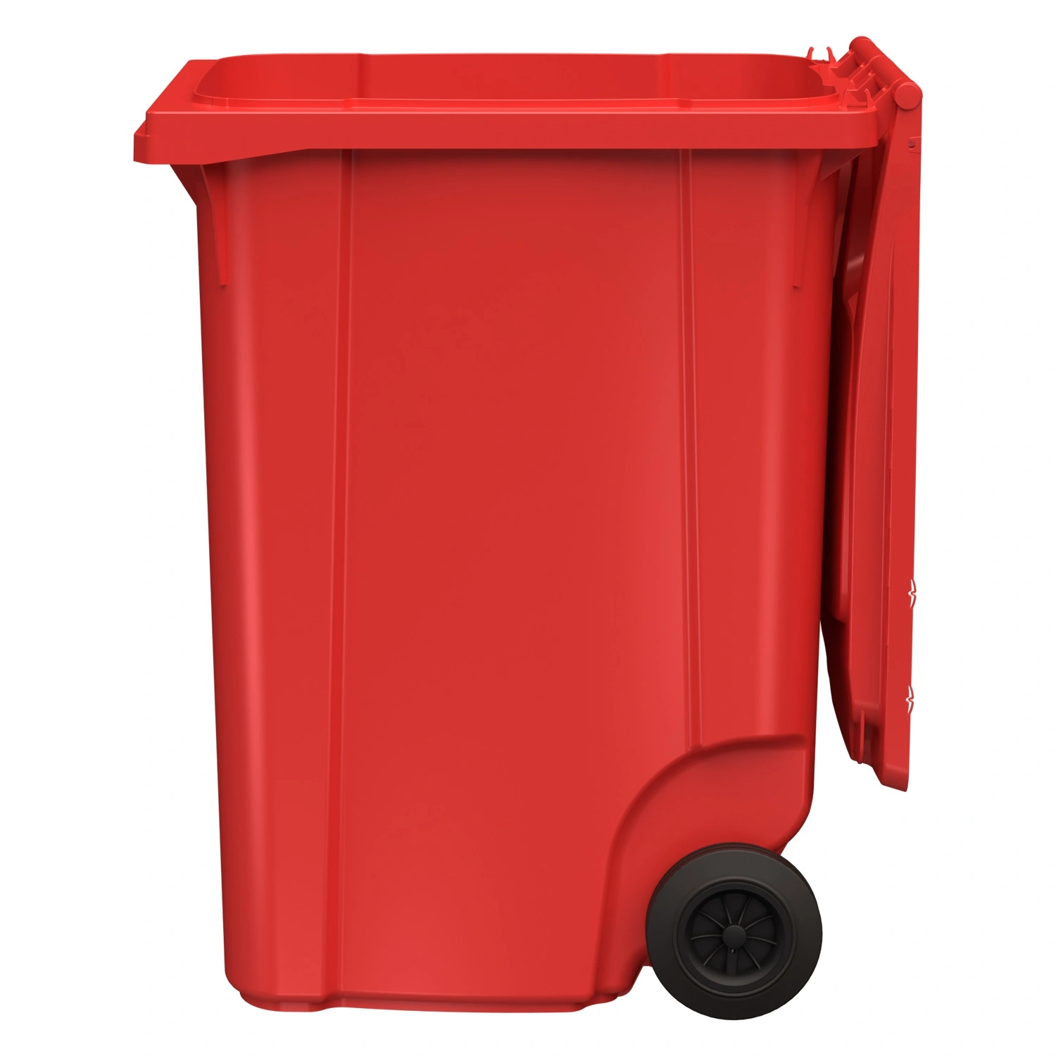 Мусорный контейнер 360 л iPlast красный 2-колёсный (д. 200 мм) с красной крышкой