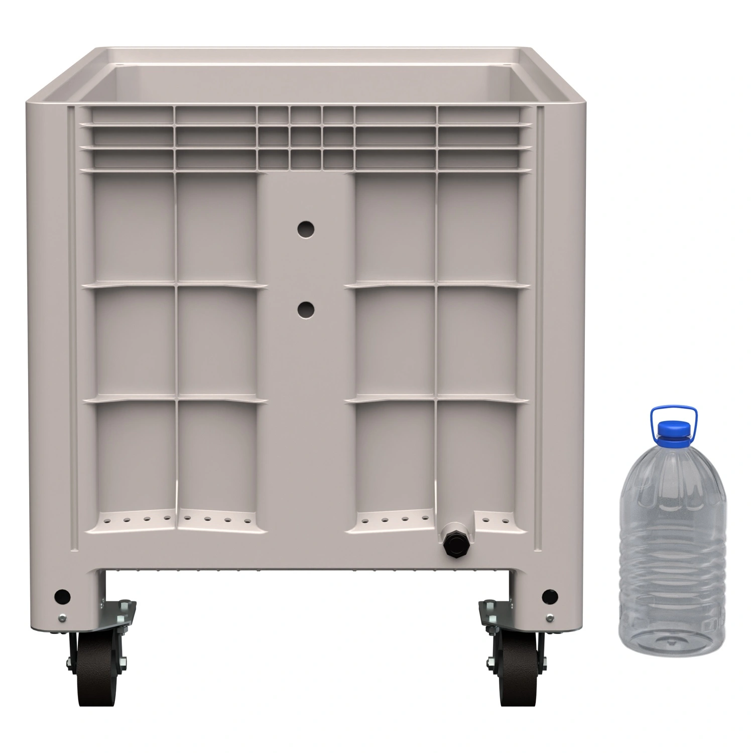 Большой контейнер 1200х800х920 мм iPlast iBOX светло-серый со сплош. стенками и дном, на колёсах с пробкой 1 дюйм