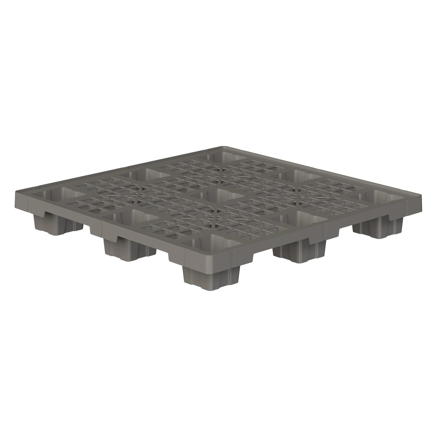 Пластиковый паллет 1100x1100x140 мм iPlast серый перфорированный на ножках с бортиком Пластиковый паллет 1100x1100x140 мм iPlast серый перфорированный на ножках с бортиком