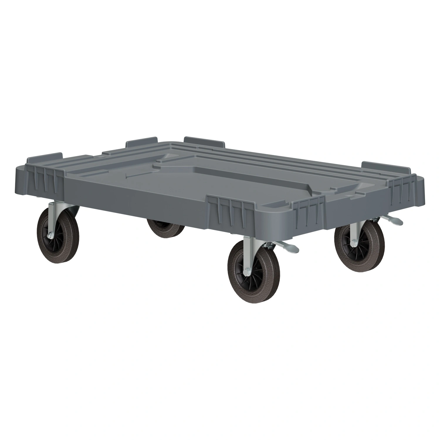 Складская тележка 620х420х185 мм iPlast серая 4-колёсная (2 колеса с тормозом)