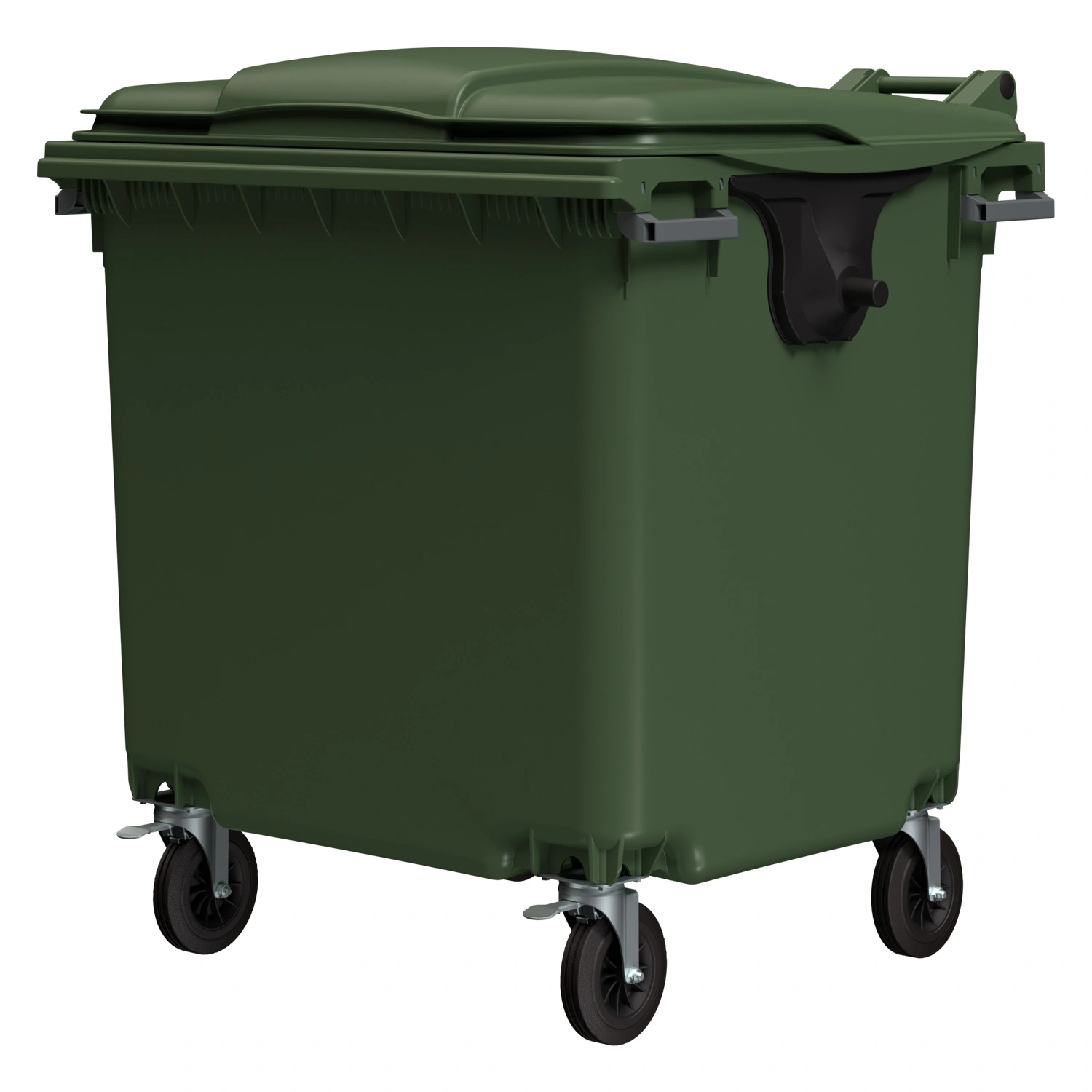 Мусорный контейнер 1100 л iPlast зелёный 4-колёсный с зелёной крышкой без педали N2 (20.809.2)