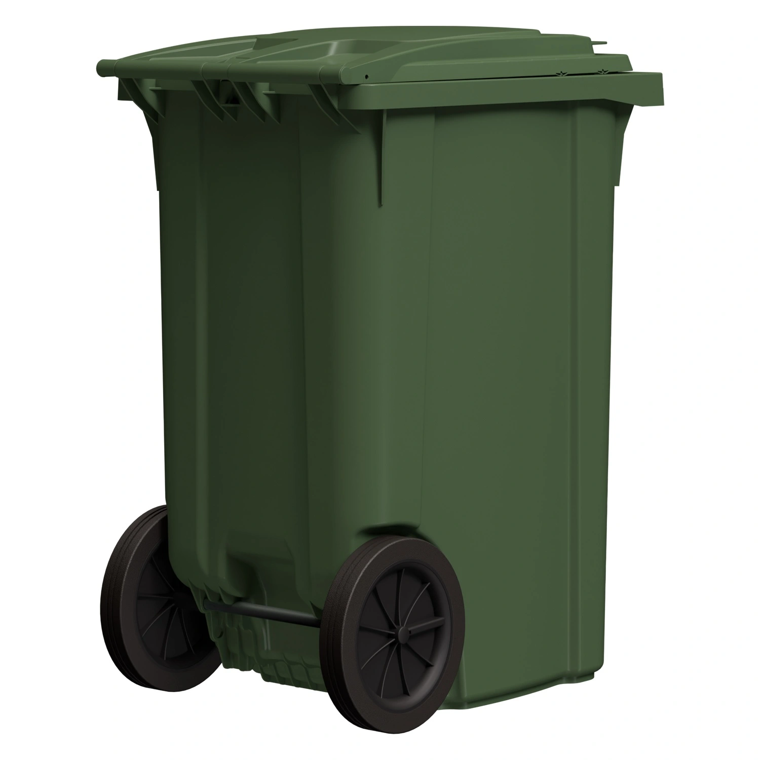 Мусорный контейнер 360 л iPlast зелёный 2-колёсный (д. 300 мм) с зелёной крышкой