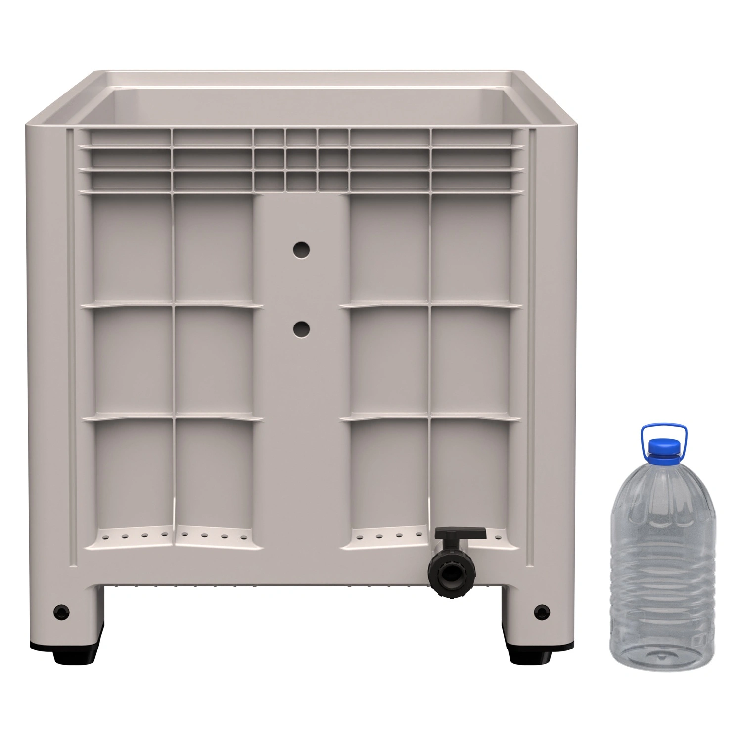 Большой контейнер 1200х800х800 мм iPlast iBOX светло-серый со сплош. стенками и дном на ножках с краном 1 дюйм Большой контейнер 1200х800х800 мм iPlast iBOX светло-серый со сплош. стенками и дном на ножках с краном 1 дюйм