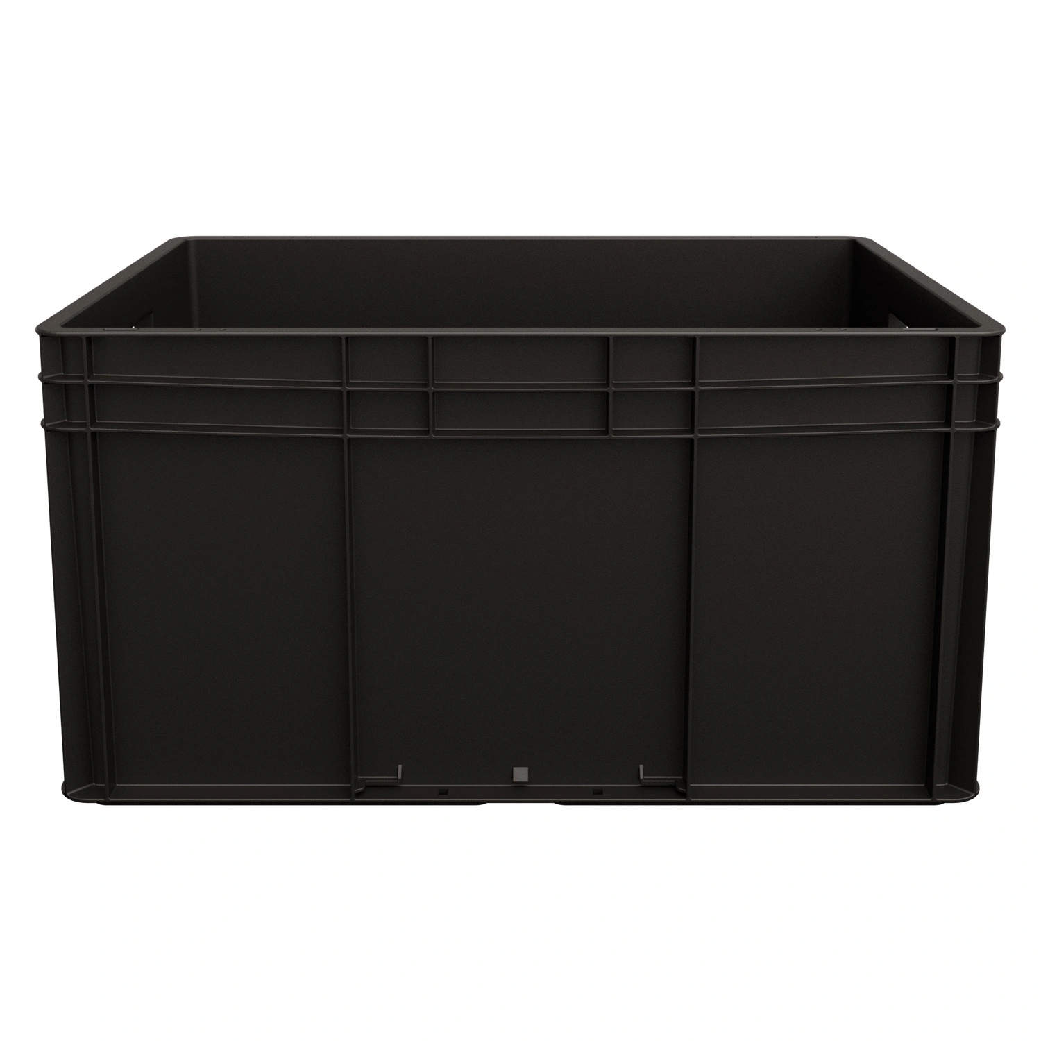 Евроконтейнер ЕС-6432.3 600х400х320 мм iPlast чёрный ЭКО с усиленным дном, открытыми ручками