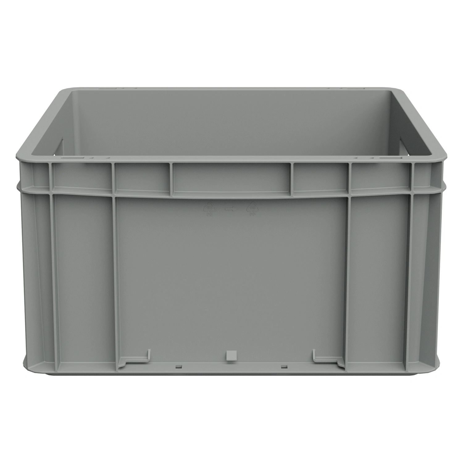 Евроконтейнер ЕС-4322.1 400х300х220 мм iPlast светло-серый со сплошным дном, открытыми ручками