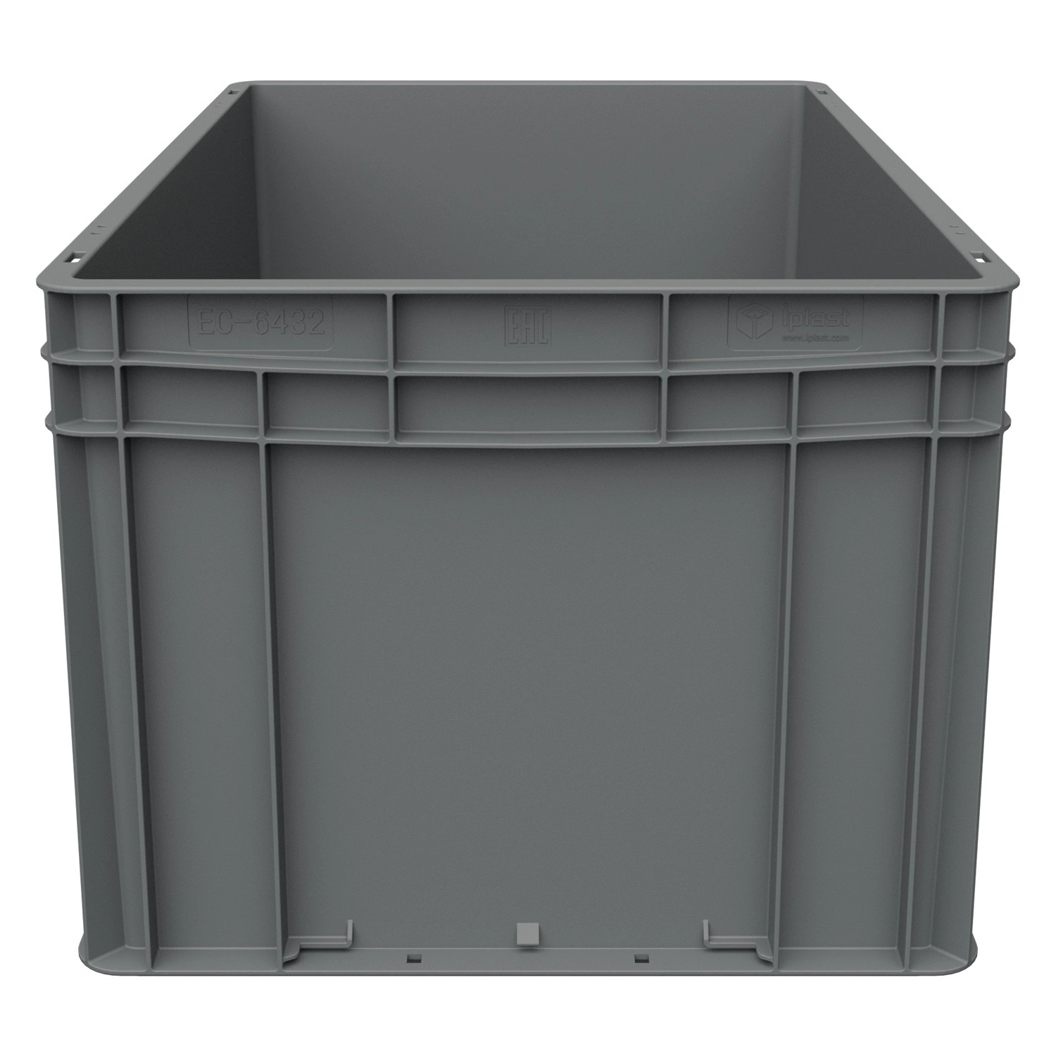 Евроконтейнер ЕС-6432.2 600х400х320 мм iPlast серый со сплошным дном и закрытыми ручками