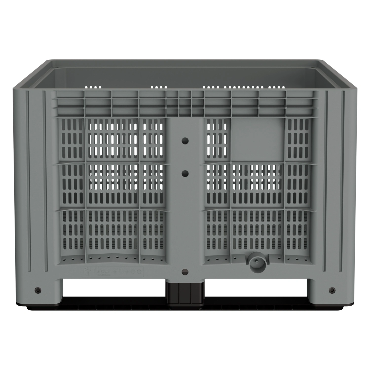 Большой контейнер 1200x800x800 мм iPlast iBOX светло-серый c перфорированными стенками и дном, на полозьях
