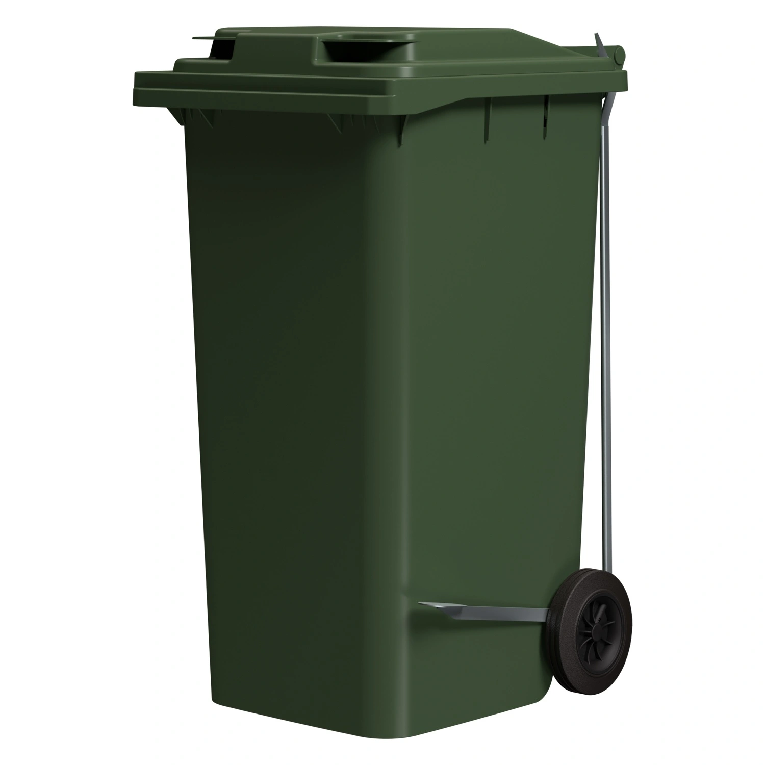 Мусорный контейнер 240 л iPlast зелёный 2-колёсный с зелёной полипропиленовой крышкой и педалью открывания