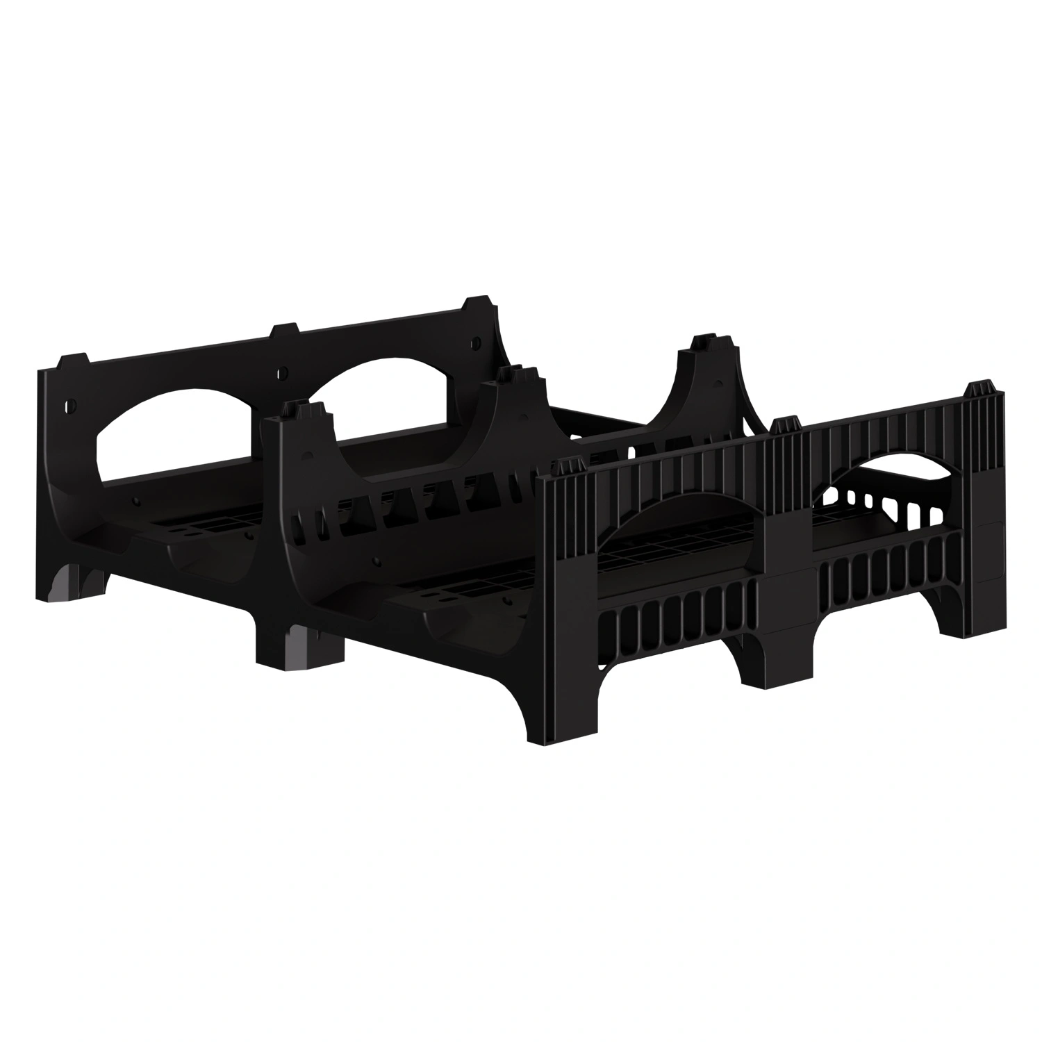 Пластиковый паллет BottleRack 1200х1000х380 мм iPlast чёрный ЭКО перфорированный на ножках с бортиком для бутылей