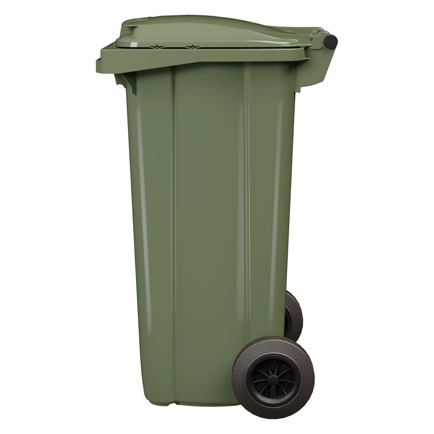 Мусорный контейнер 120 л iPlast зелёный 2-колёсный (д. 200 мм) с зелёной крышкой NEW (20.805)