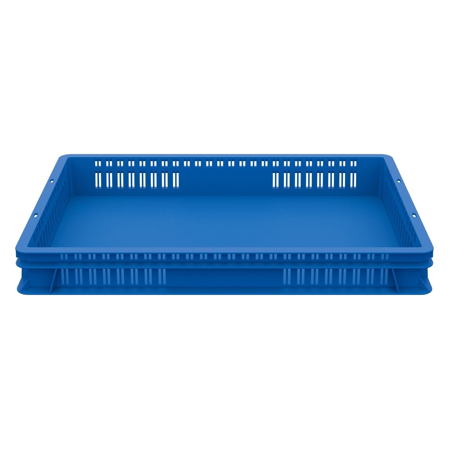 Пищевой ящик универсальный 600х400х75 мм iPlast синий ЭКО с перфорированными стенками и сплошным дном
