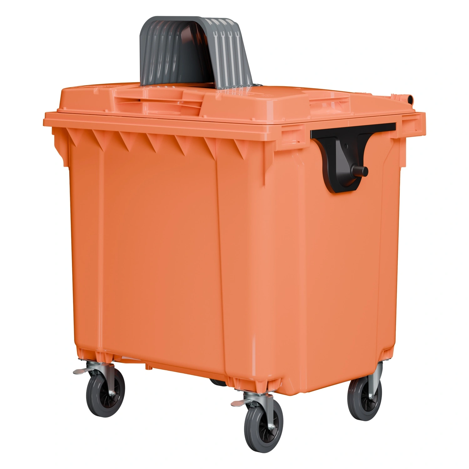 Мусорный контейнер 1100 л iPlast оранж. 4-колёсный перфорир. с оранж. крышкой и капюшоном 260 мм N1 (20.807.1)