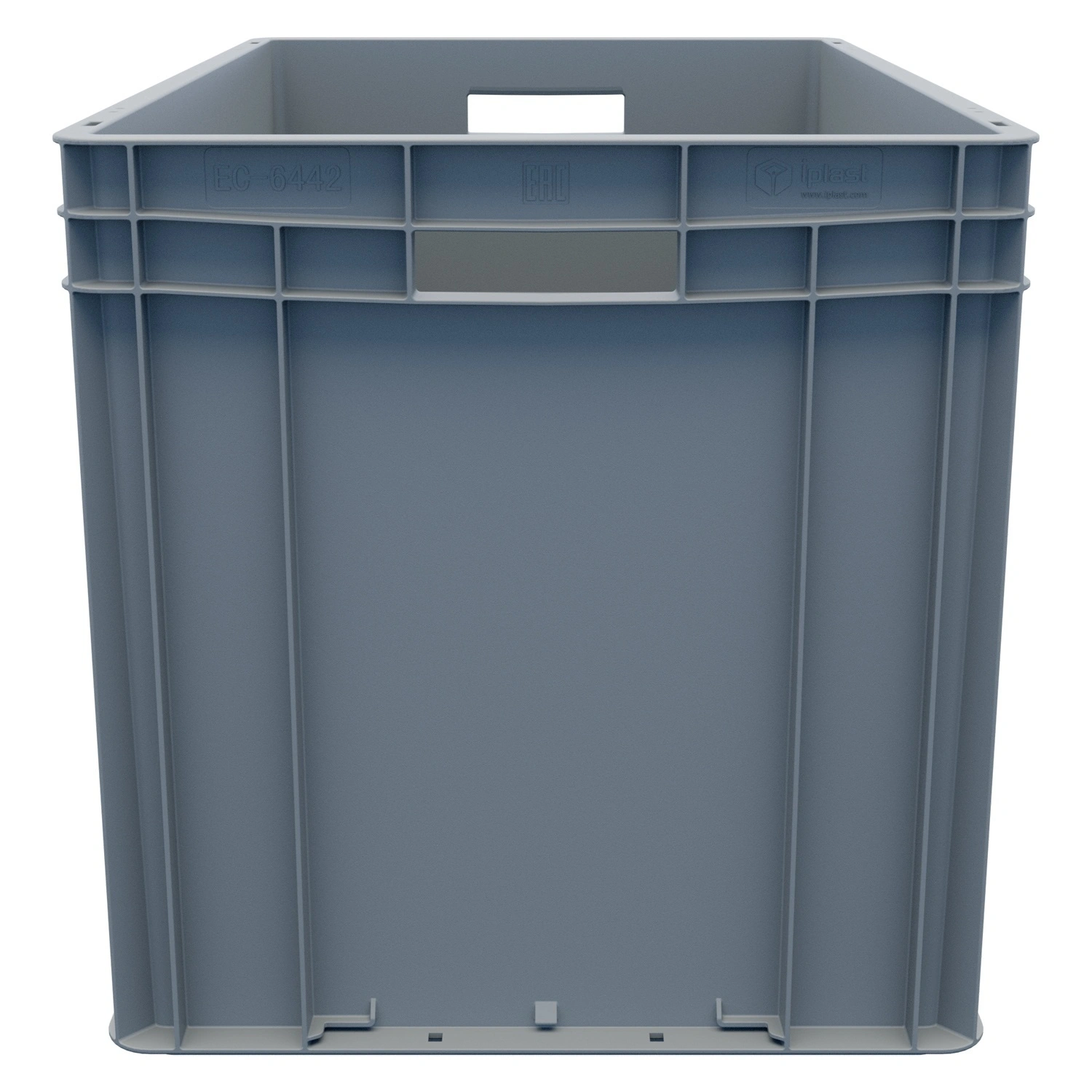 Евроконтейнер ЕС-6442.3 600х400х420 мм iPlast светло-серый с усиленным дном и открытыми ручками