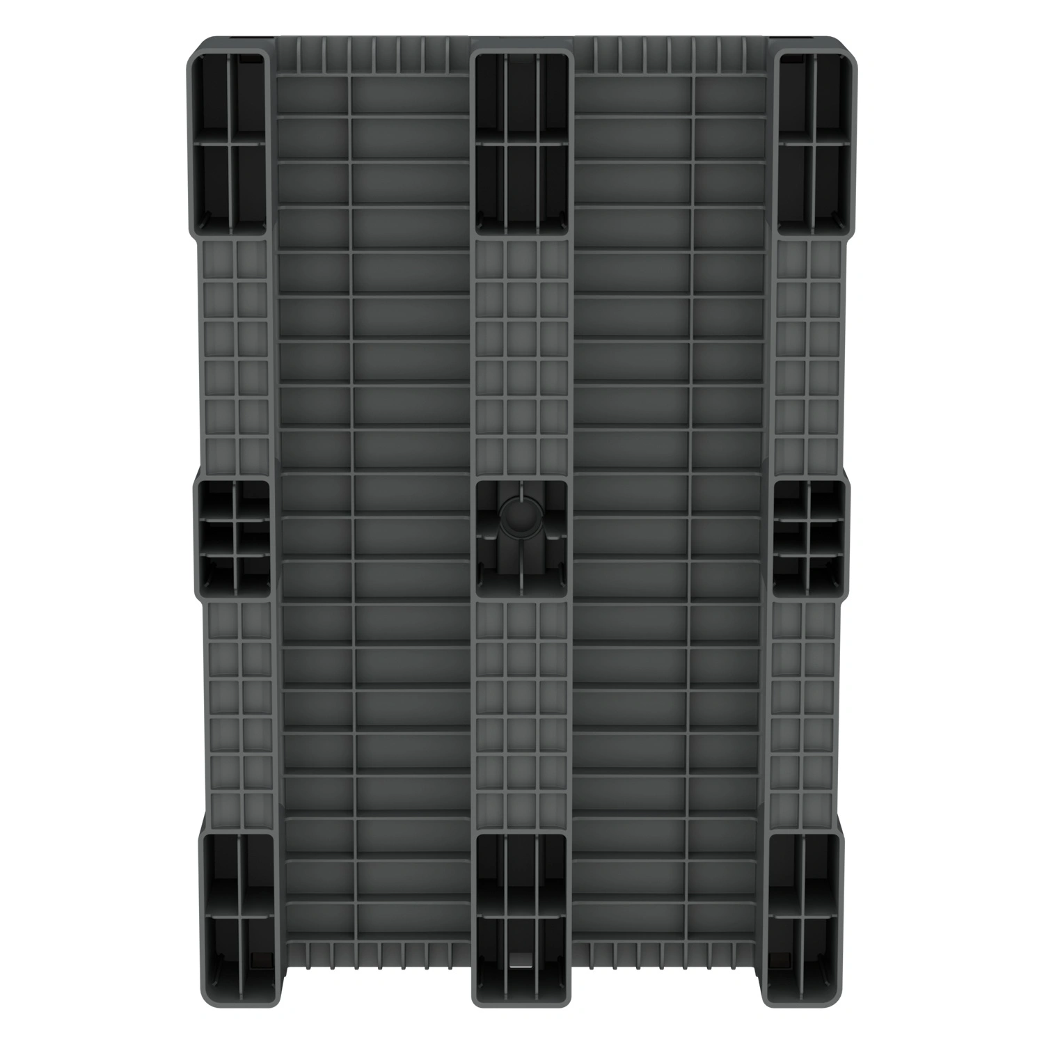 Пластиковый паллет 1200х800х150 мм iPlast серый сплошной на 3 полозьях с бортиком и 2 трубами усиления