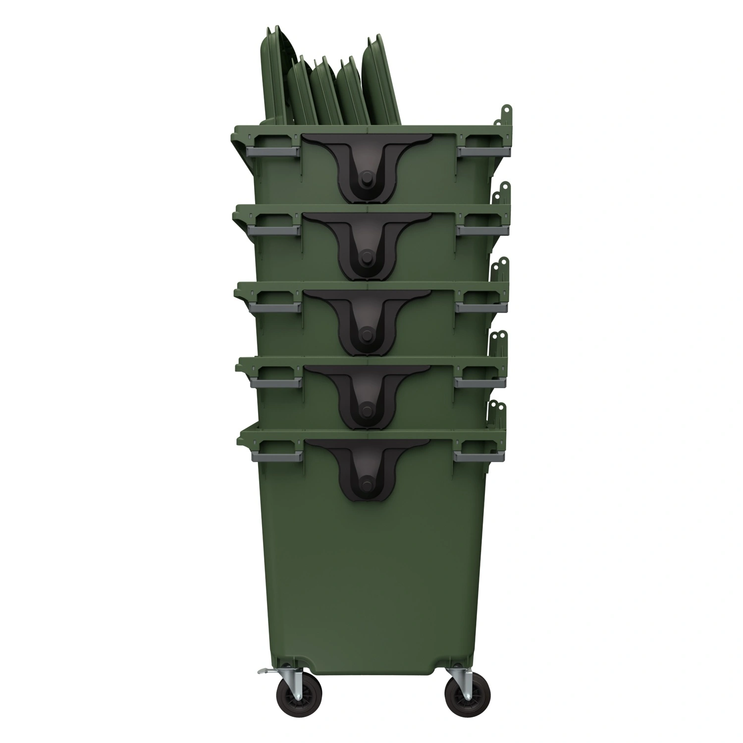 Мусорный контейнер 1100 л iPlast зелёный 4-колёсный с зелёной крышкой без педали N2 (20.809.2)