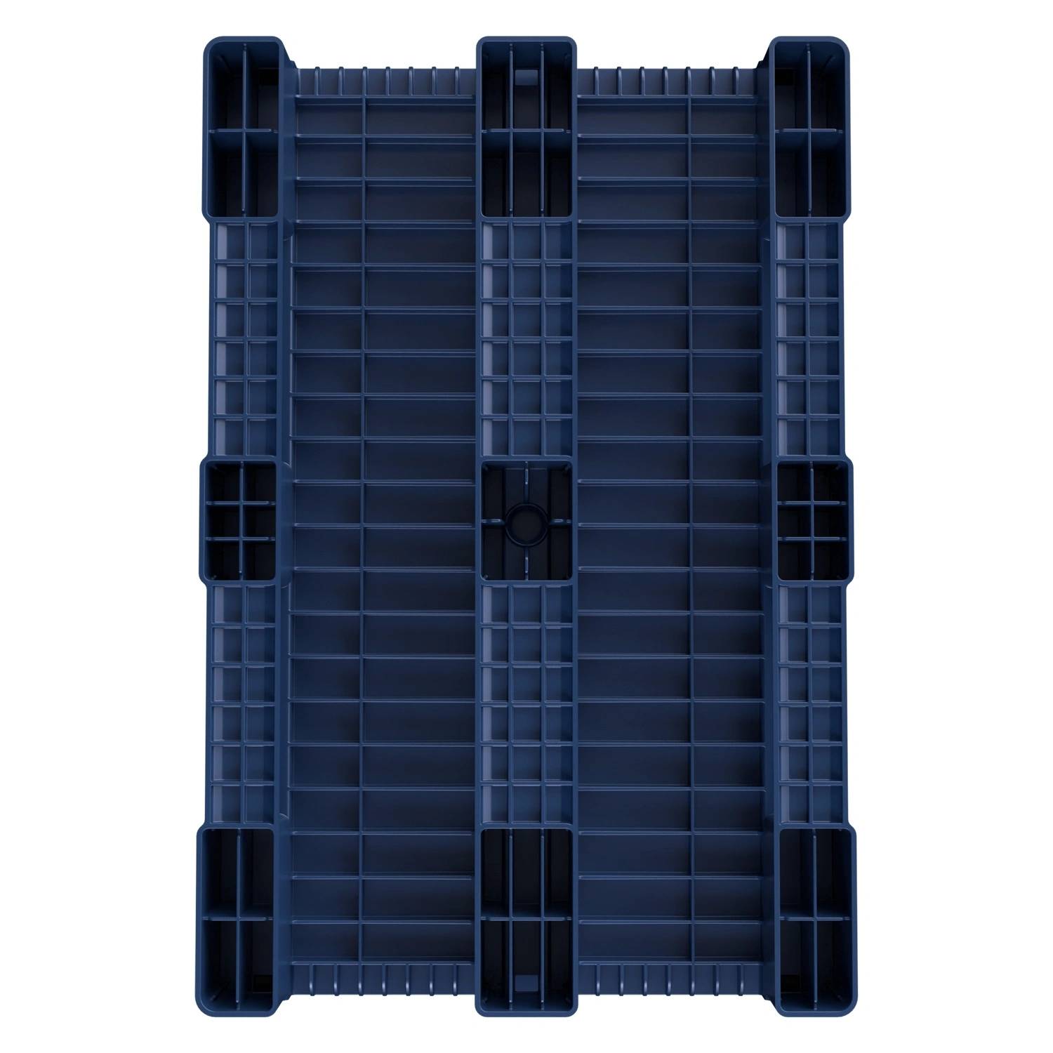 Пластиковый паллет 1200х800х150 мм iPlast синий индиго сплошной на 3 полозьях с борт. и 2 трубами усиления