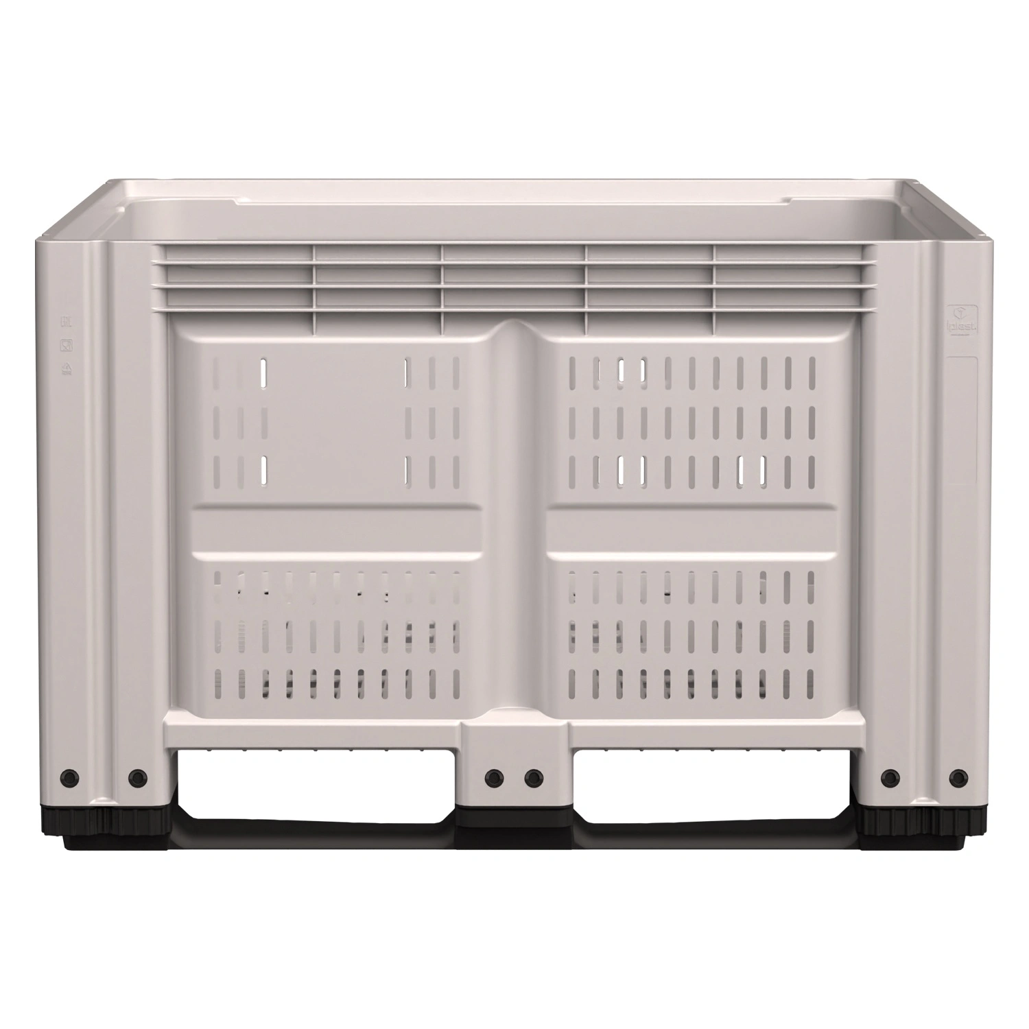 Большой контейнер 1200x1000x780 мм iPlast iBOX светло-серый c перфорированными стенками и дном, на полозьях
