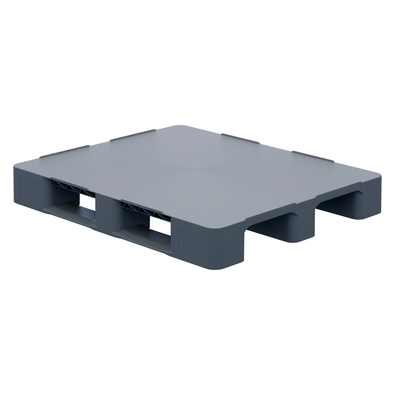 Пластиковый паллет 1200х1000х150 мм iPlast серый сплошной многооборотный на 3 полозьях с бортиком