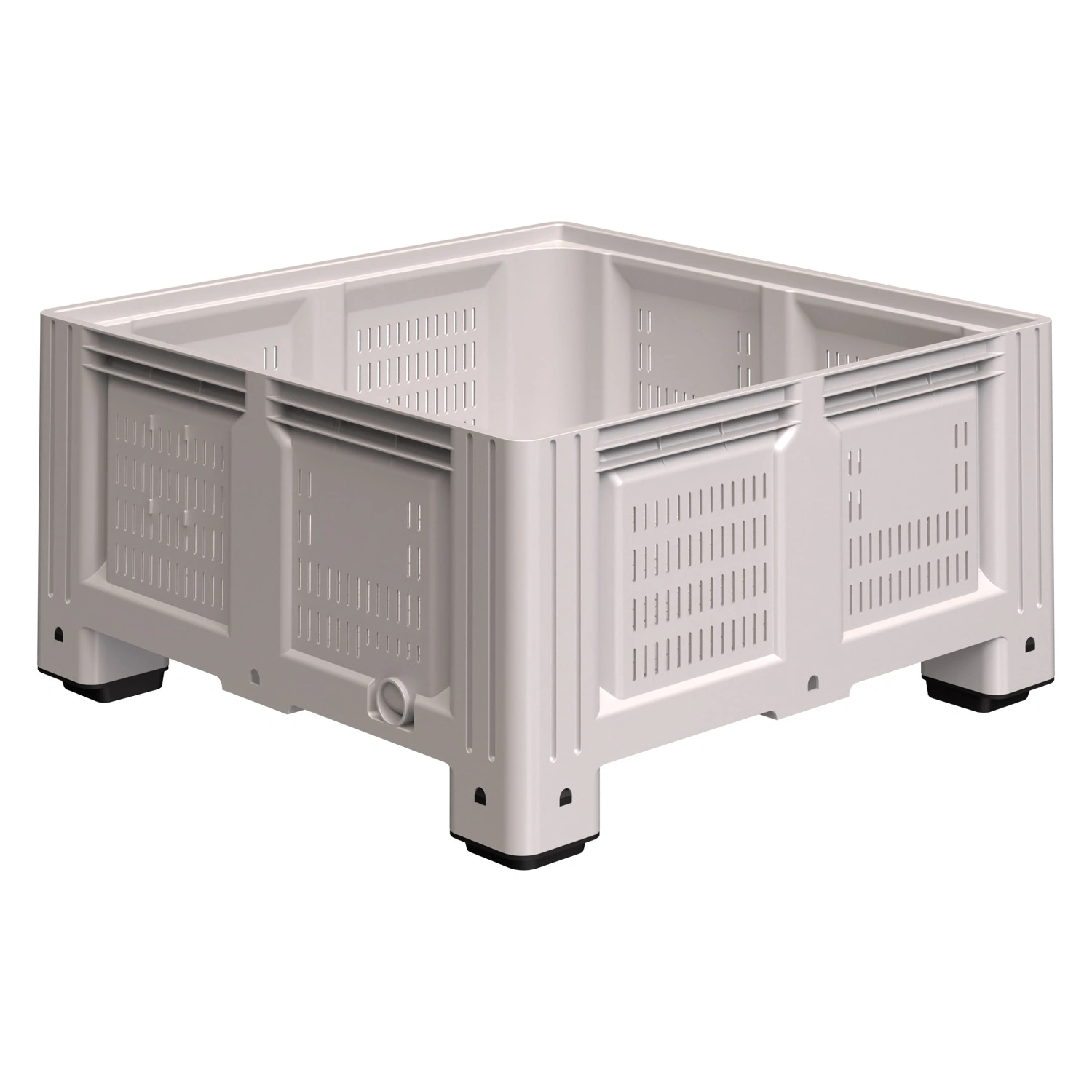 Большой контейнер 1130x1130x580 мм iPlast iBOX светло-серый c перфорированными стенками и дном, на ножках