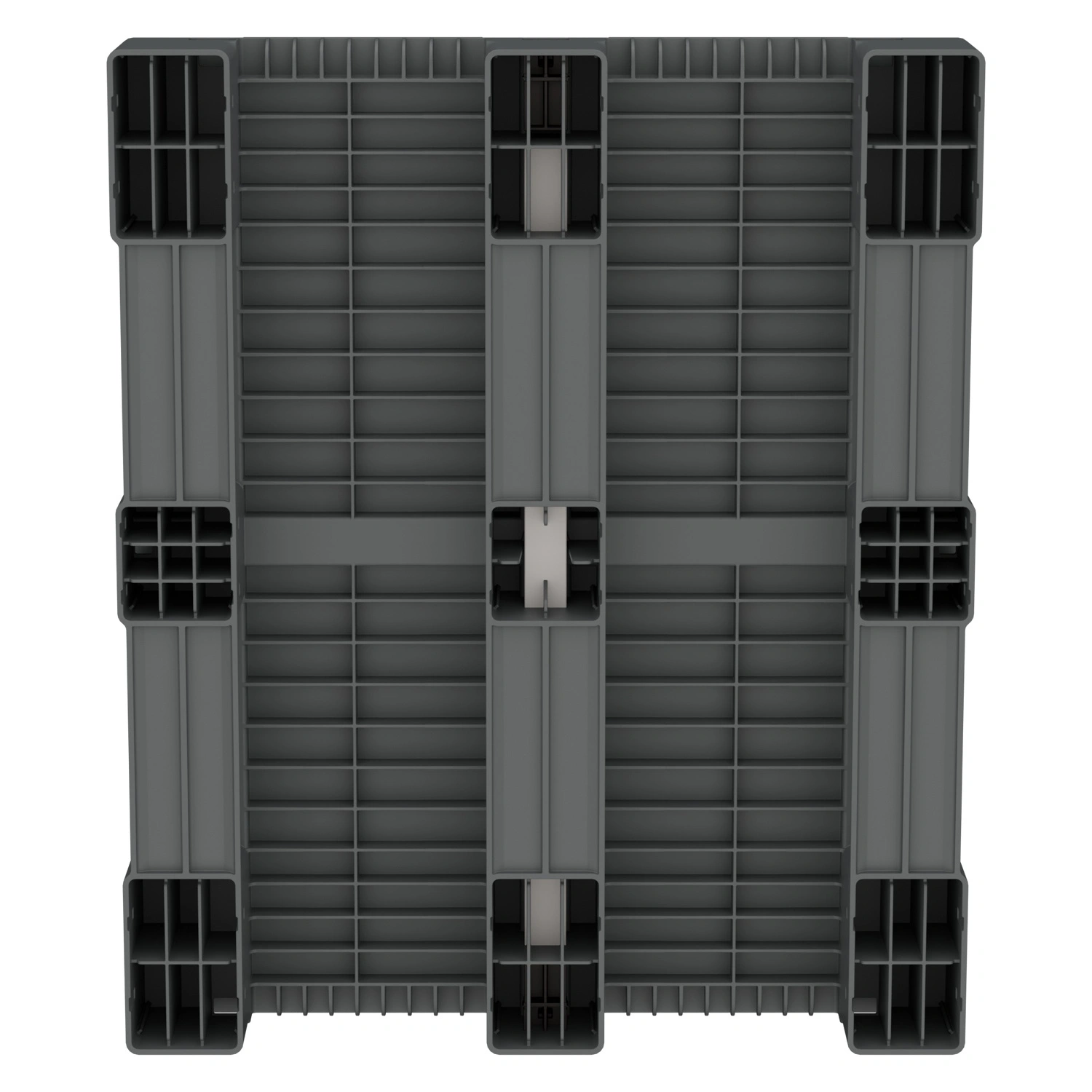 Пластиковый паллет 1200х1000х150 мм iPlast серый сплошной на 3 полозьях с бортиком и 1 трубой усиления