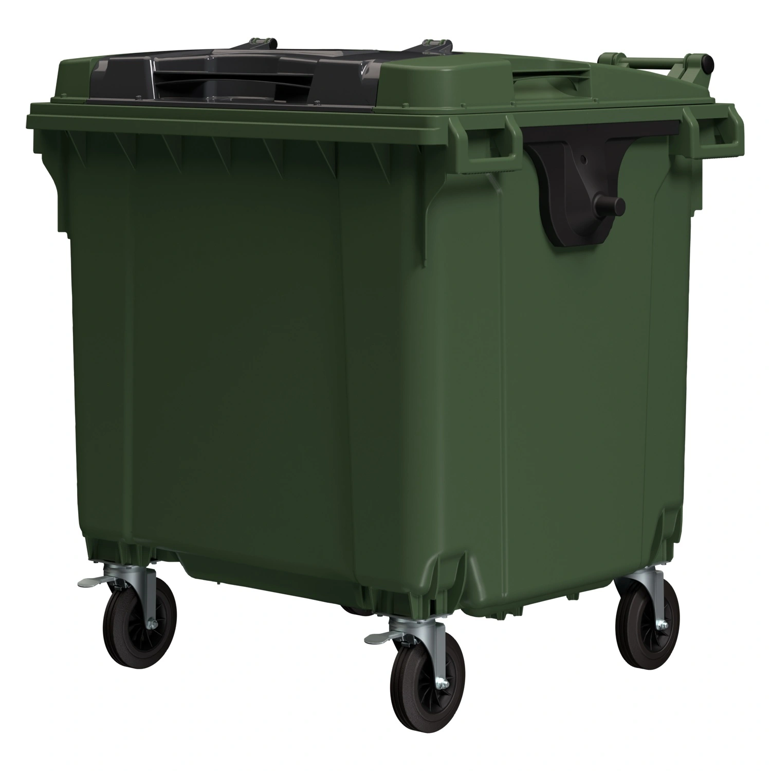 Мусорный контейнер 1100 л iPlast зелёный 4-колёсный с зелёной крышкой и тёмно-серой крышкой TwinLid