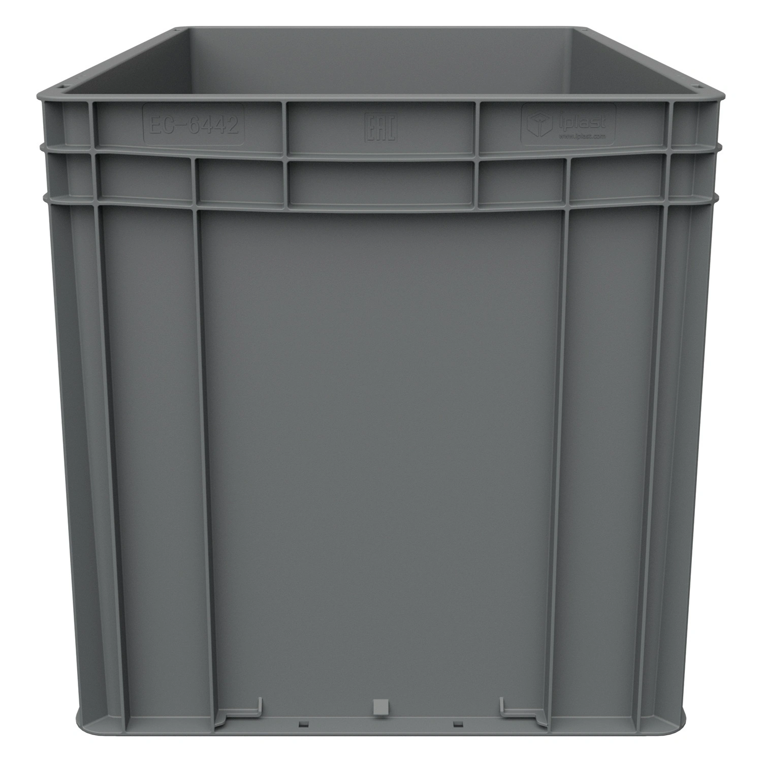 Евроконтейнер ЕС-6442.2 600х400х420 мм iPlast серый со сплошным дном и закрытыми ручками
