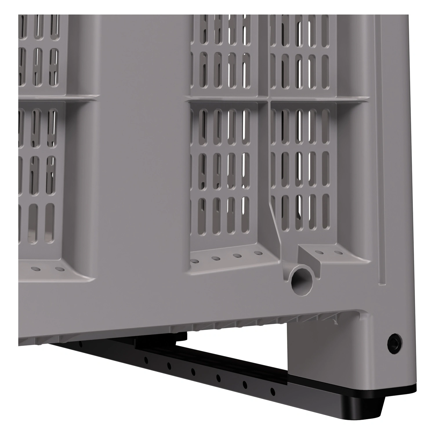 Большой контейнер 1200x800x800 мм iPlast iBOX серый c перфорированными стенками и дном, на полозьях Большой контейнер 1200x800x800 мм iPlast iBOX серый c перфорированными стенками и дном, на полозьях