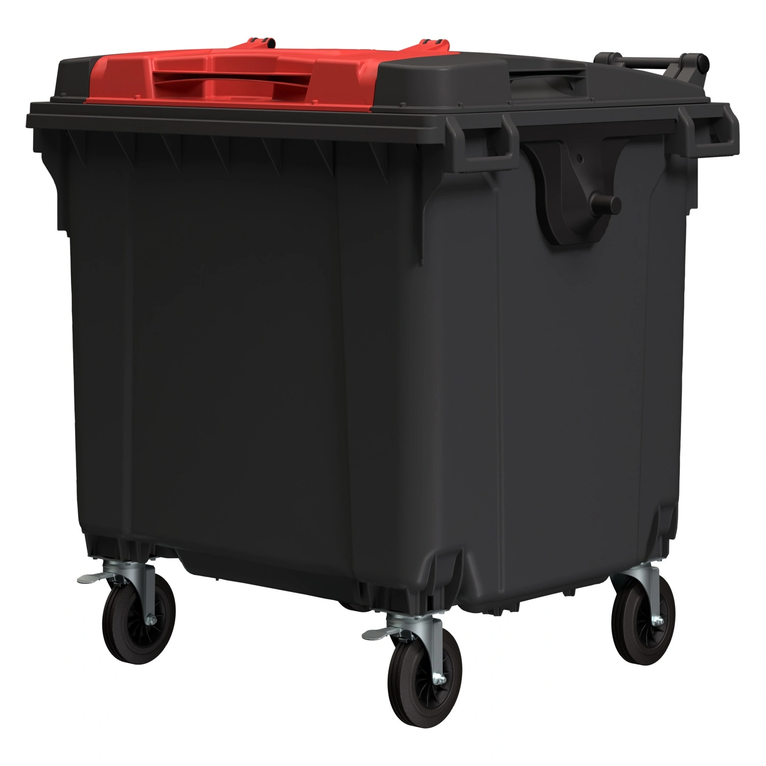 Мусорный контейнер 1100 л iPlast тёмно-серый 4-колёсный с красной крышкой TwinLid