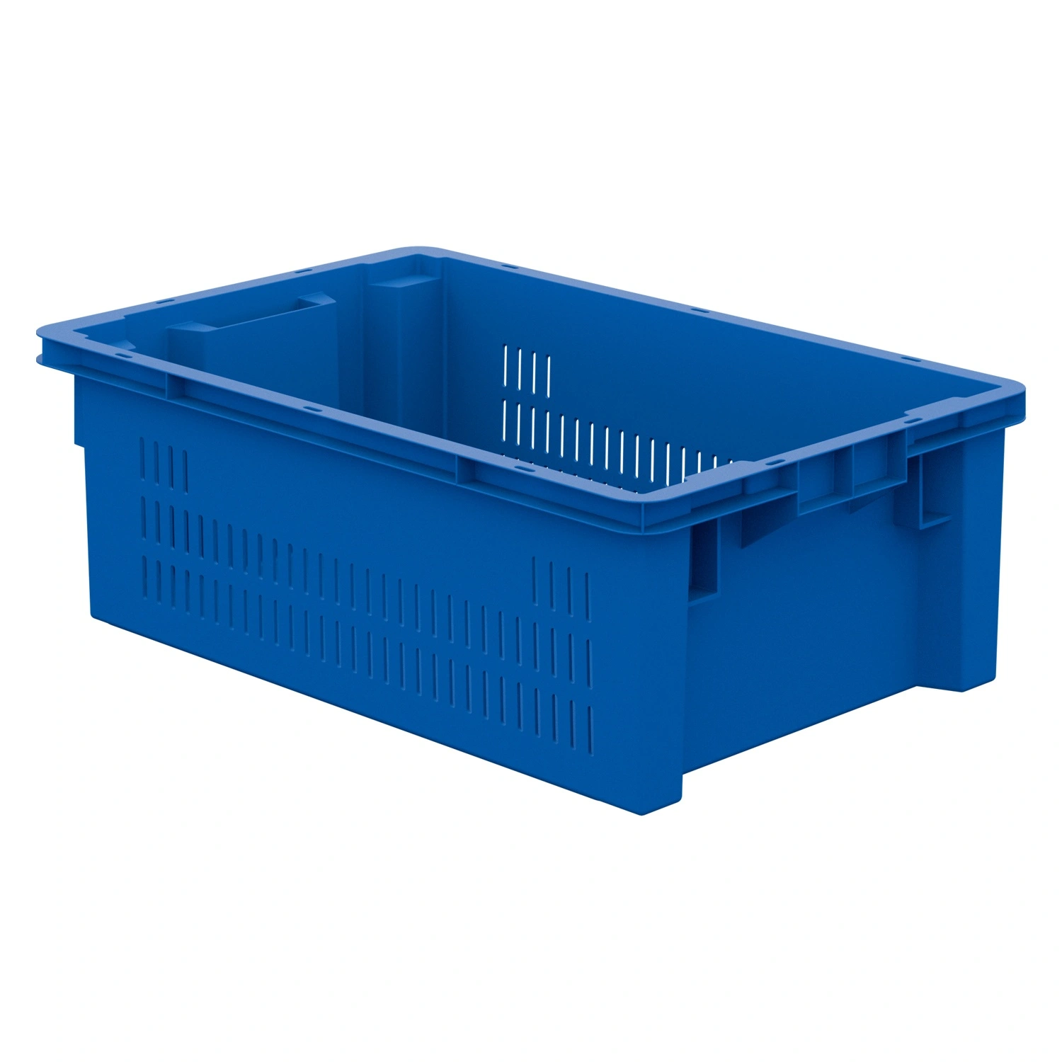 Пищевой ящик универсальный 600х400х200 мм iPlast синий ЭКО с перфорированными стенками и сплошным дном