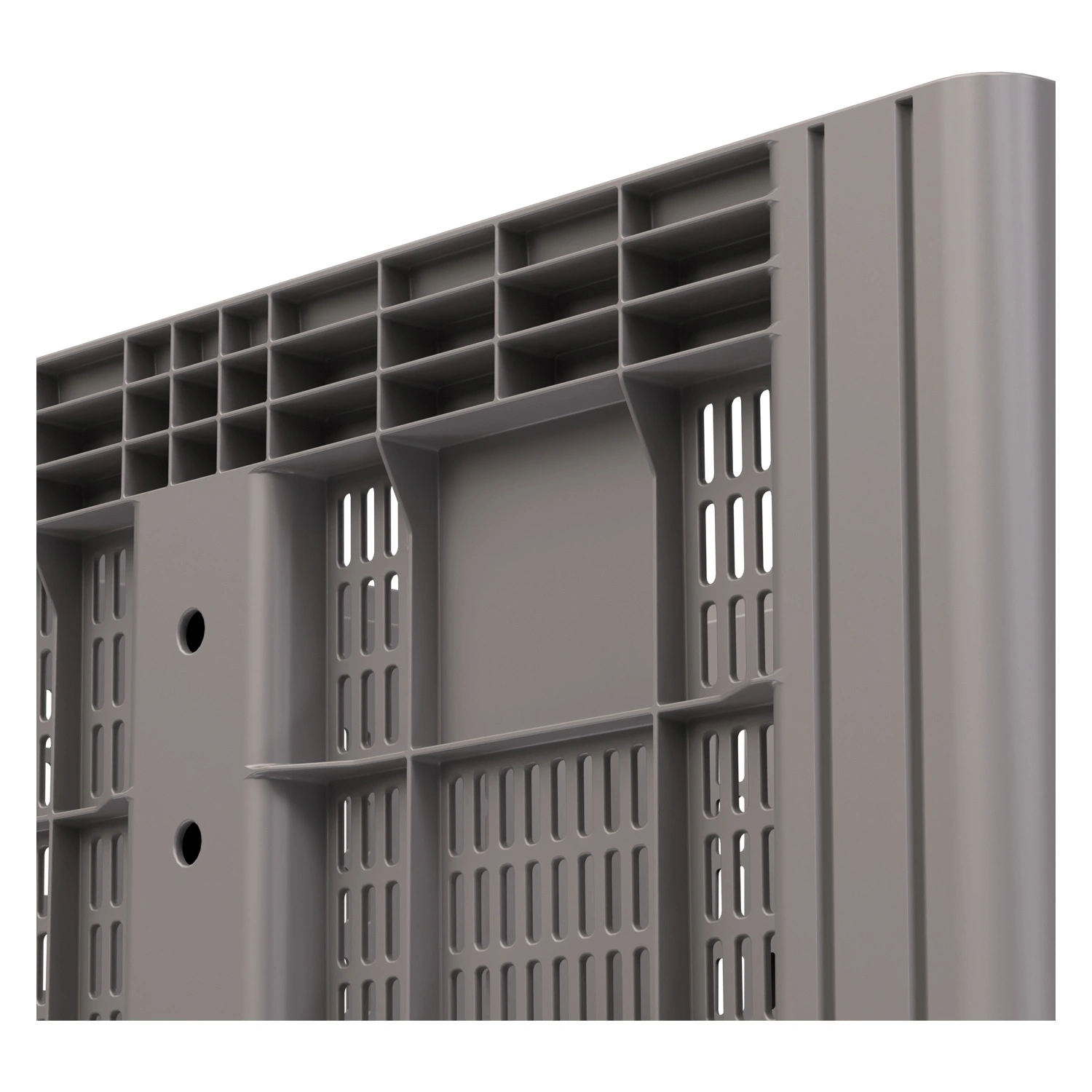 Большой контейнер 1200x800x800 мм iPlast iBOX серый c перфорированными стенками и дном, на полозьях Большой контейнер 1200x800x800 мм iPlast iBOX серый c перфорированными стенками и дном, на полозьях