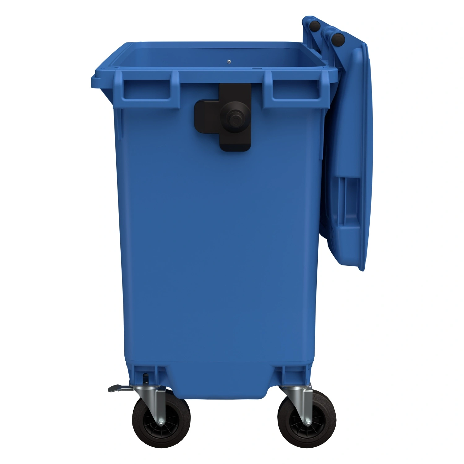 Мусорный контейнер 770 л iPlast тёмно-голубой 4-колёсный с тёмно-голубой крышкой