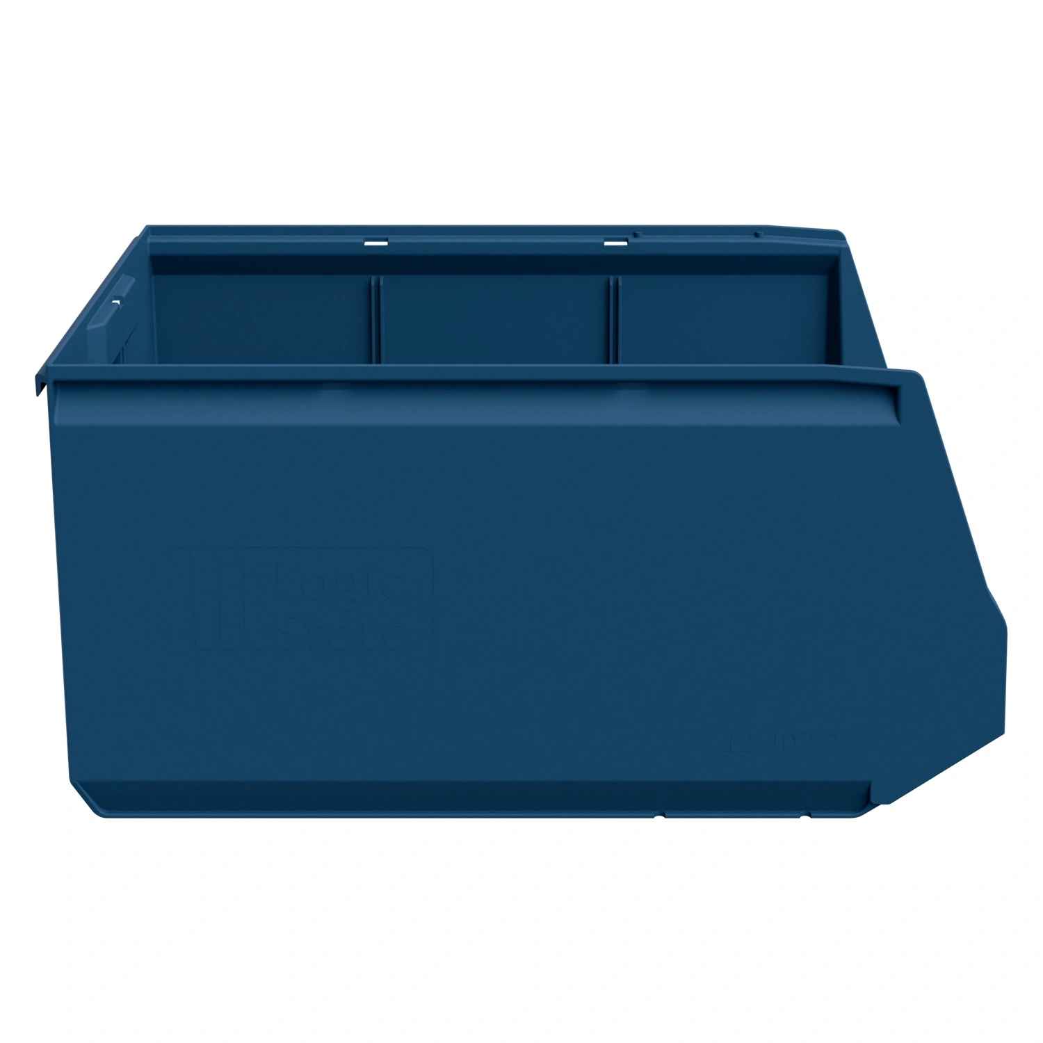 Складской лоток Logic Store 500х300х250 мм iPlast синий индиго с отверстиями для перегородок и наклейкой сбоку
