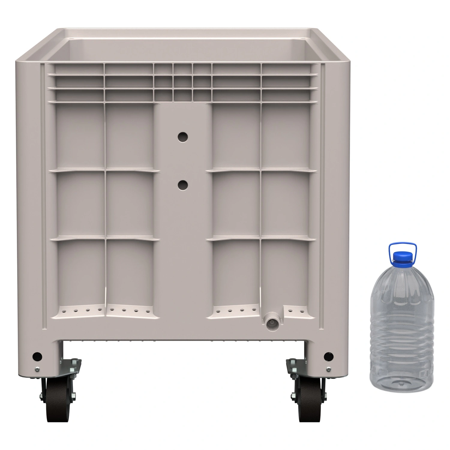 Большой контейнер 1200х800х920 мм iPlast iBOX светло-серый со сплош. стенками и дном на колёсах с пробкой 2 дюйма