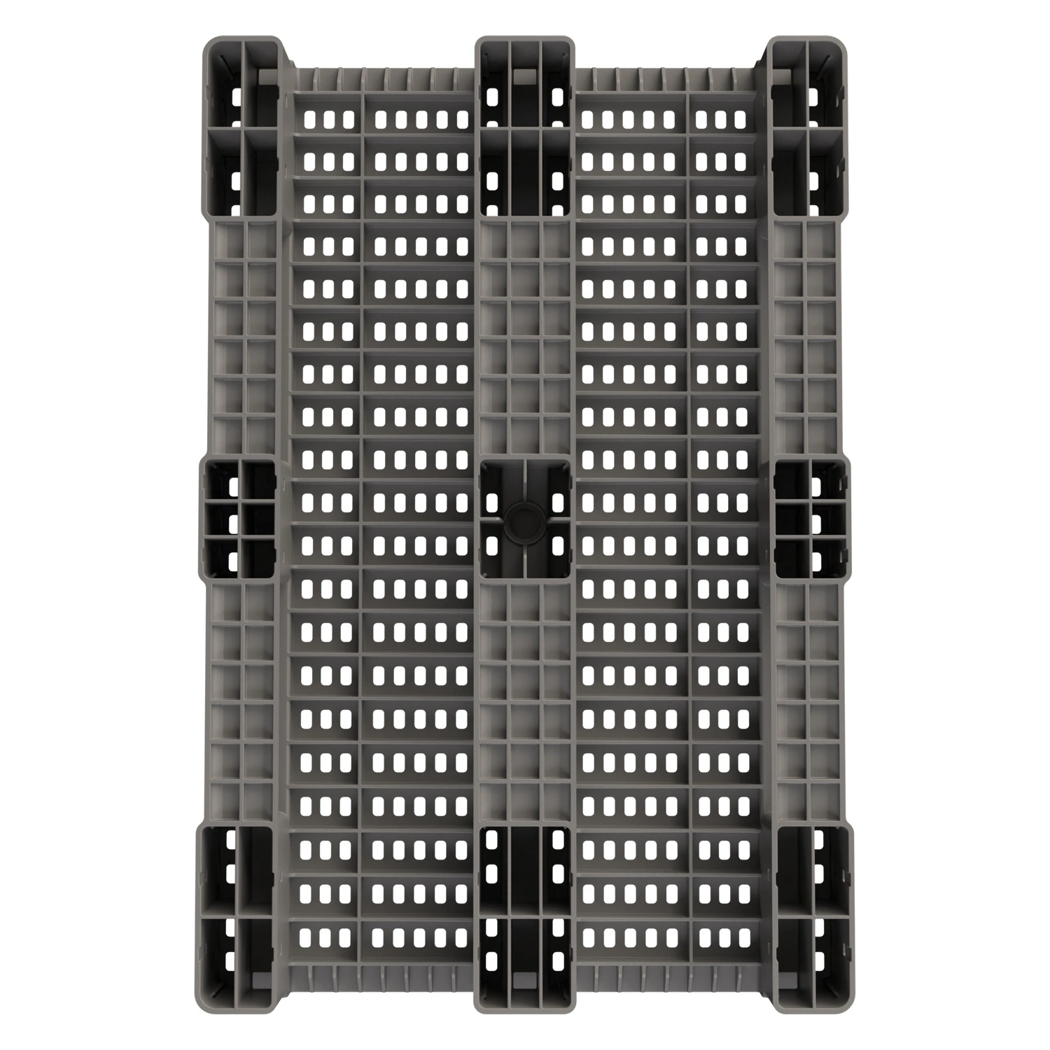 Пластиковый паллет 1200x800x150 мм iPlast серый перфорированный на 3 полозьях без бортика