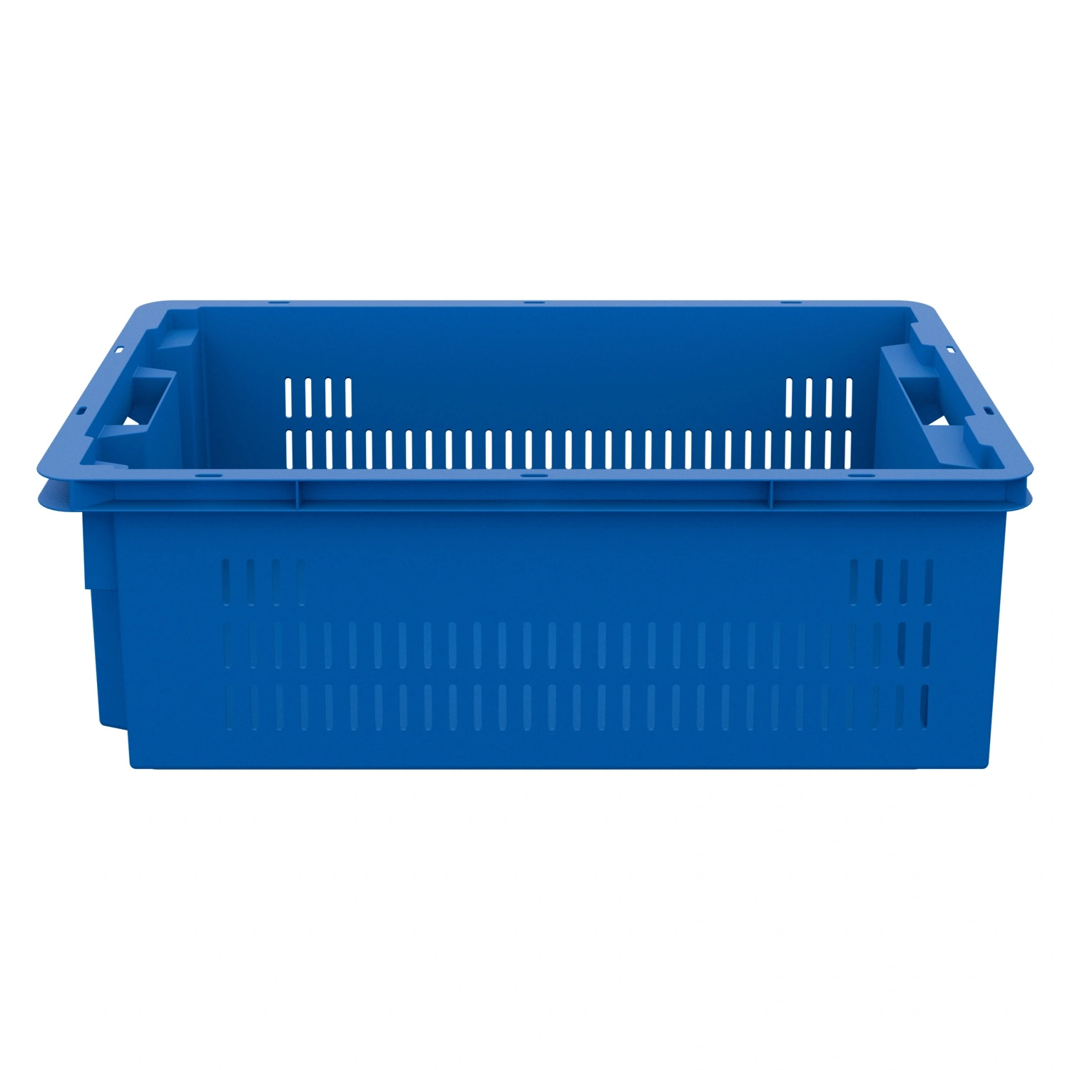 Пищевой ящик универсальный 600х400х200 мм iPlast синий ЭКО с перфорированными стенками и сплошным дном